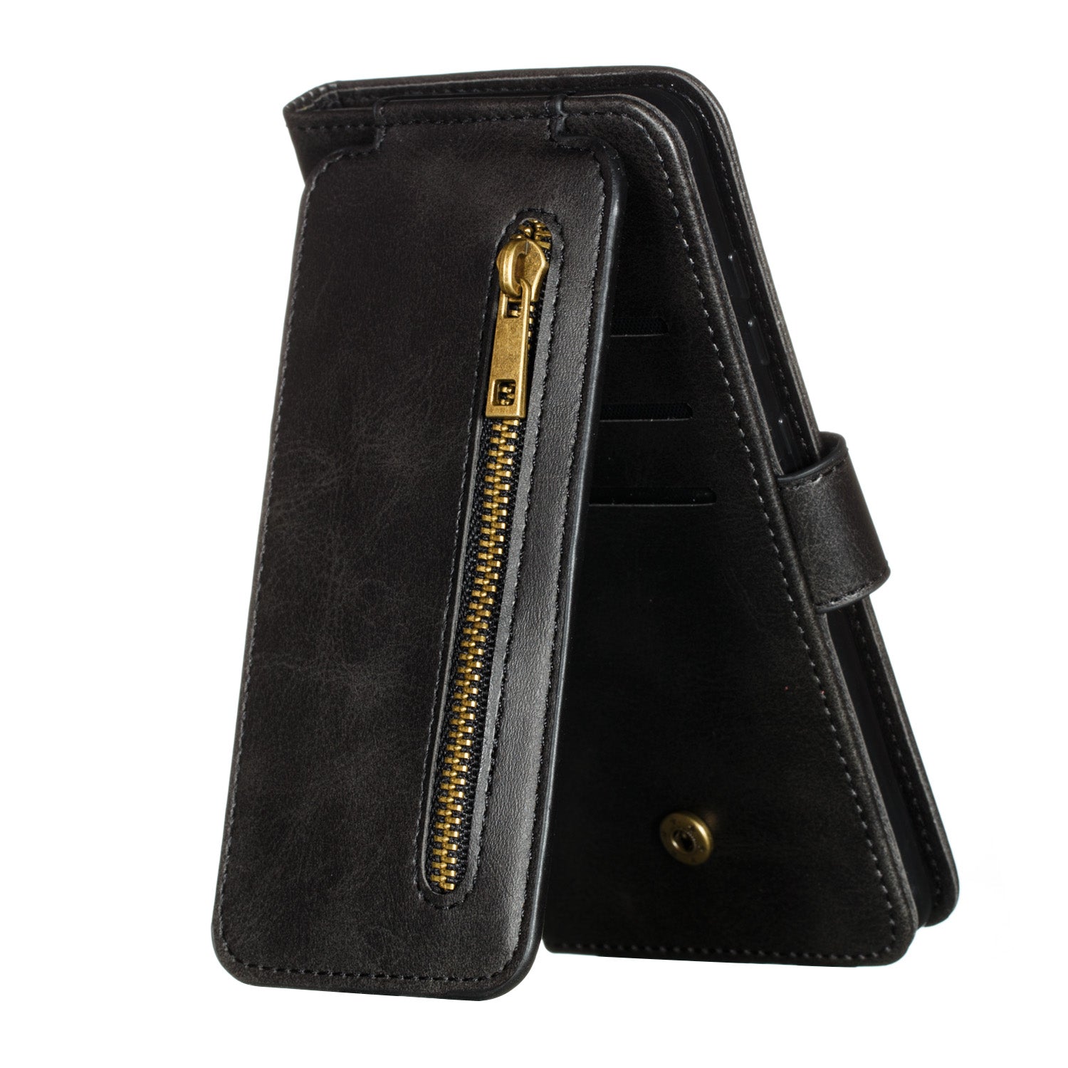 Zipper Pocket 9 Card Slots Leather Wallet Case for Samsung Galaxy S20 4G/S20 5G - Black