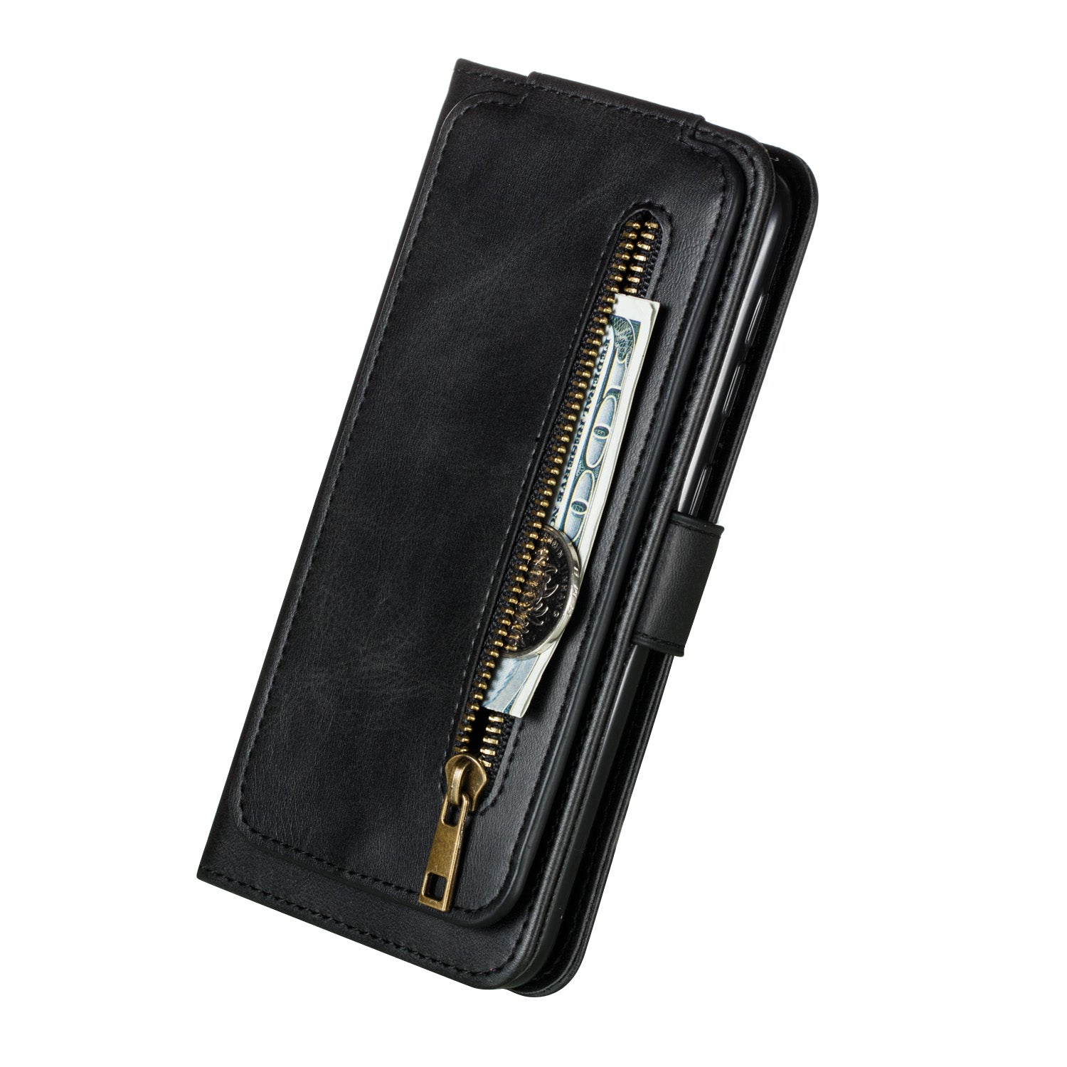 Zipper Pocket 9 Card Slots Leather Wallet Case for Samsung Galaxy S20 4G/S20 5G - Black