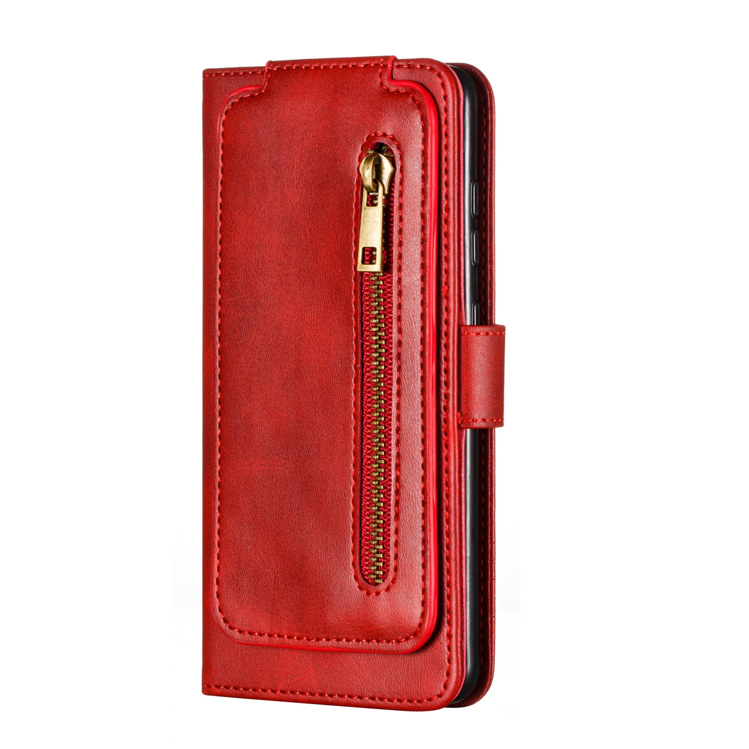 Zipper Pocket 9 Card Slots Leather Wallet Case for Samsung Galaxy S20 4G/S20 5G - Red