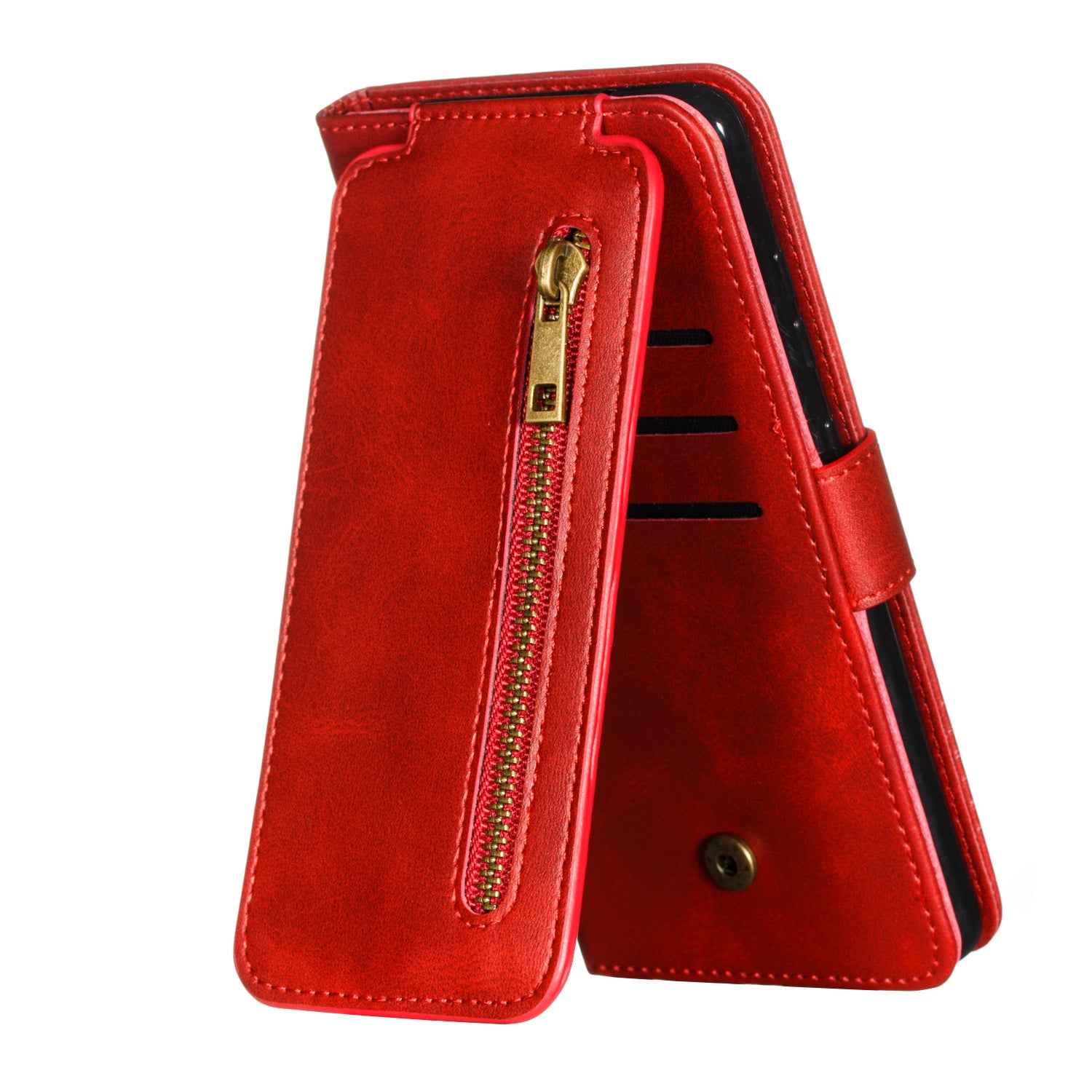 Zipper Pocket 9 Card Slots Leather Wallet Case for Samsung Galaxy S20 4G/S20 5G - Red