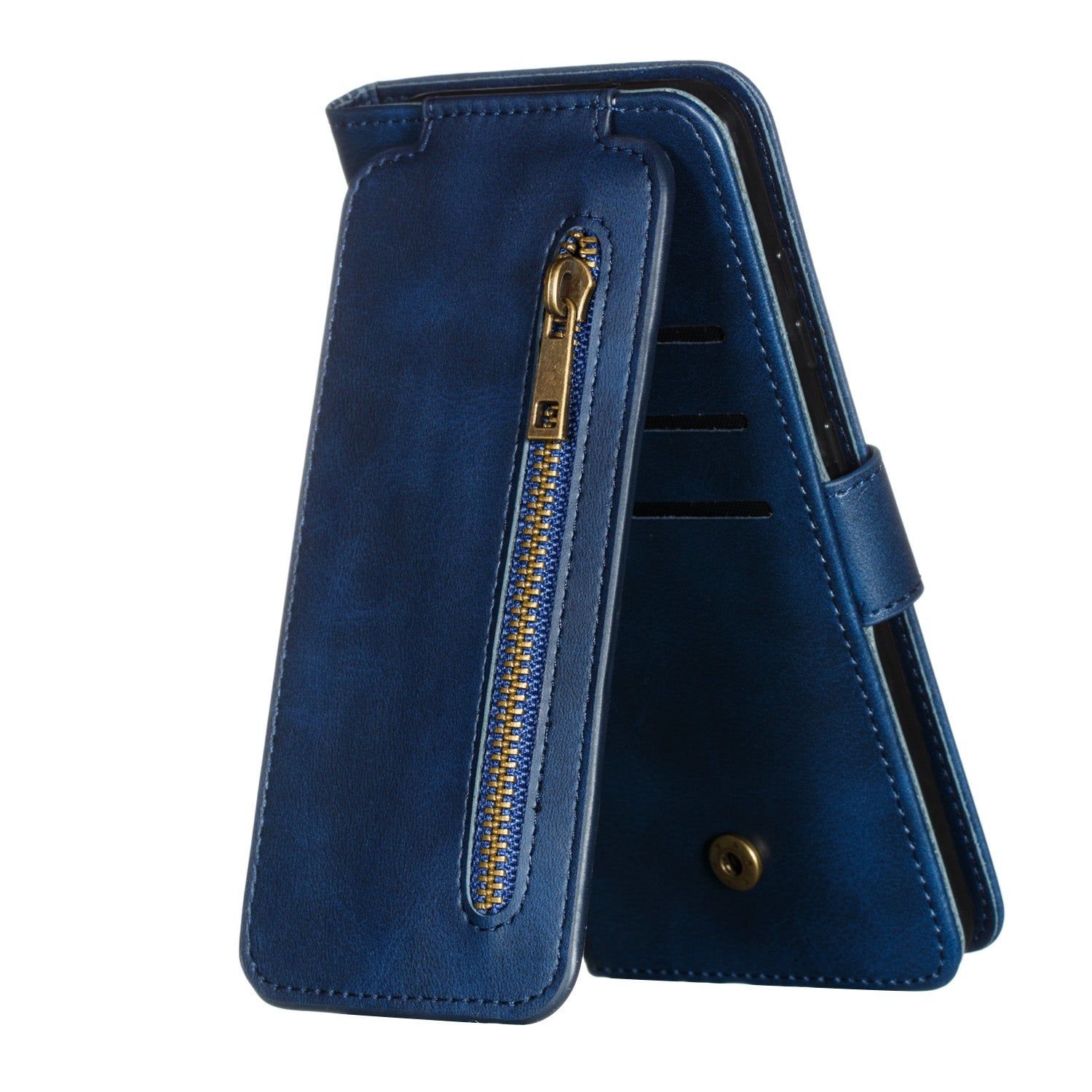 Zipper Pocket 9 Card Slots Leather Wallet Case for Samsung Galaxy S20 4G/S20 5G - Blue