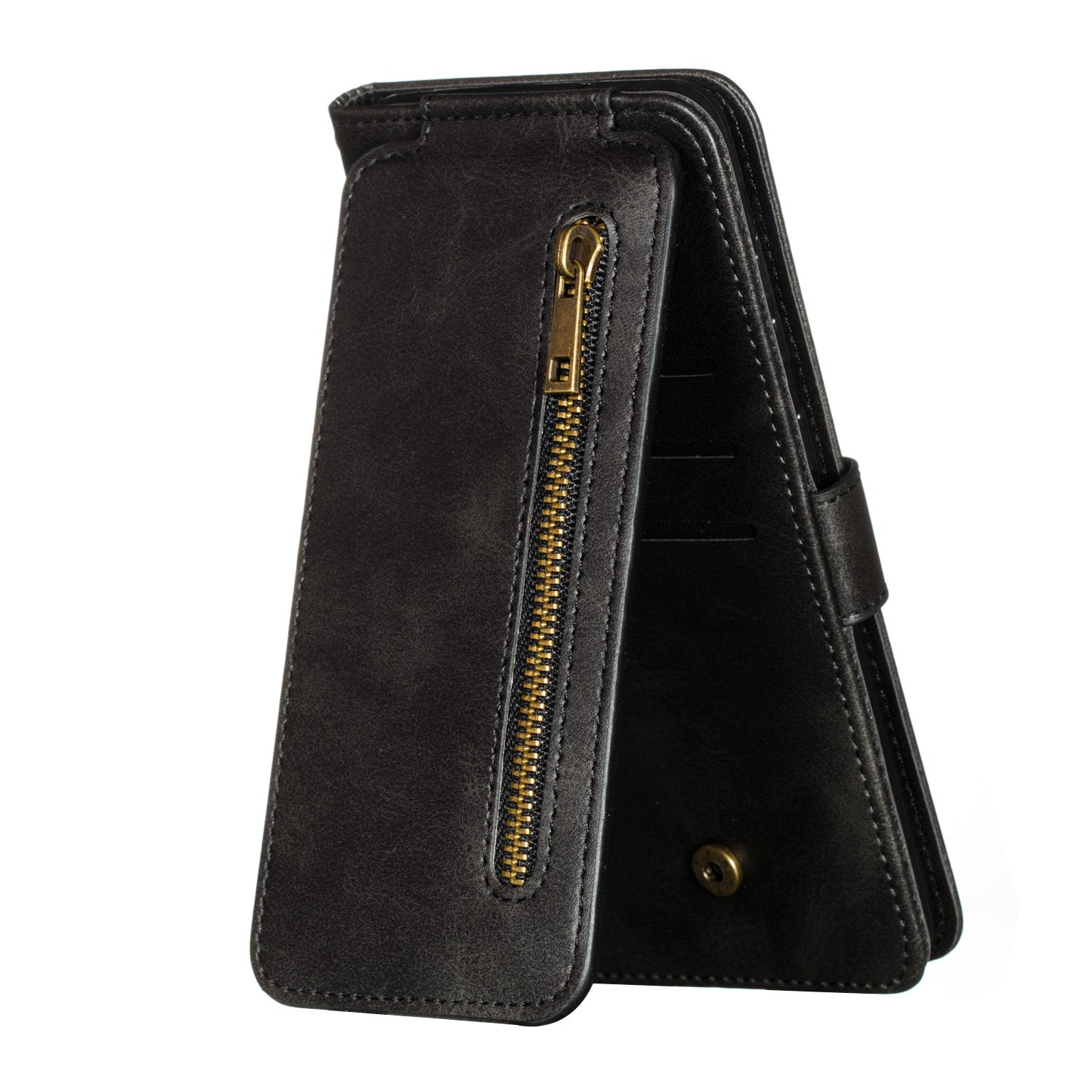 Zipper Pocket 9 Card Slots Leather Wallet Case for Samsung Galaxy S20 Plus / S20 Plus 5G - Black