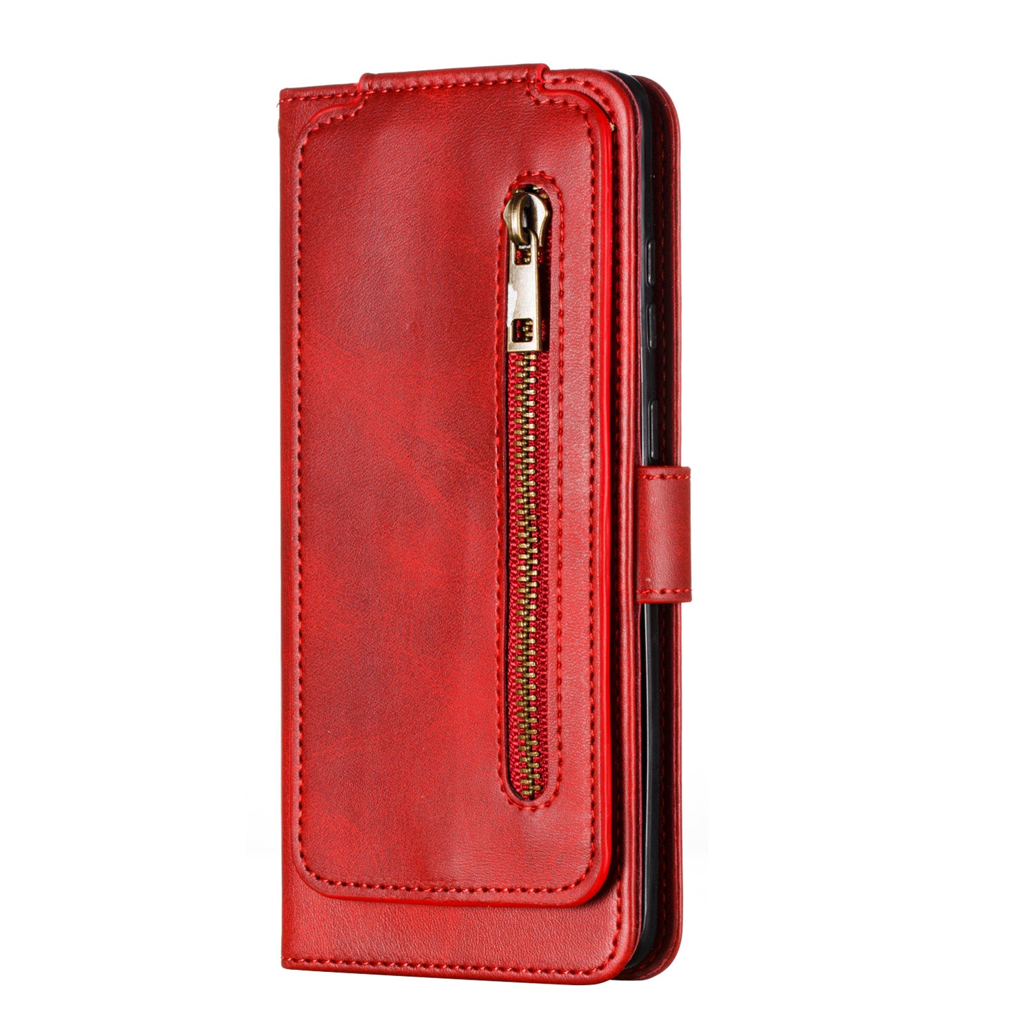 Zipper Pocket 9 Card Slots Leather Wallet Case for Samsung Galaxy S20 Plus / S20 Plus 5G - Red