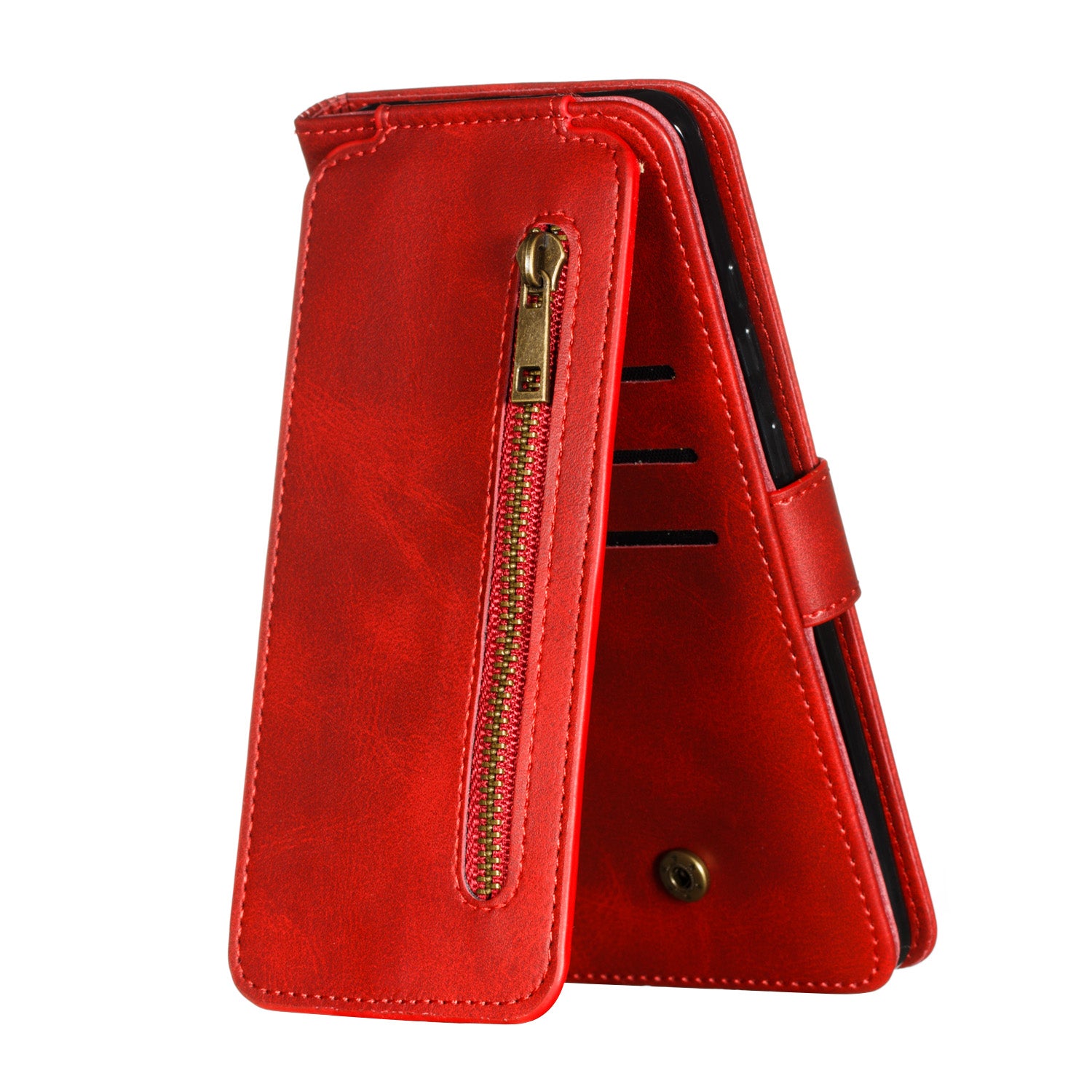 Zipper Pocket 9 Card Slots Leather Wallet Case for Samsung Galaxy S20 Plus / S20 Plus 5G - Red