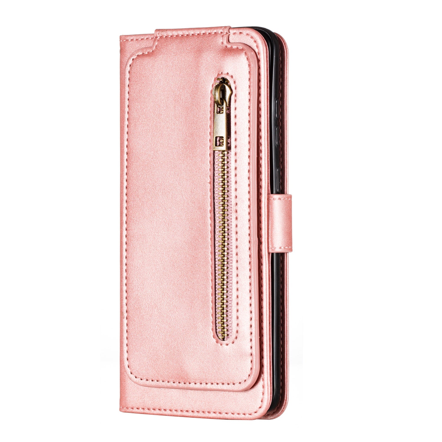 Zipper Pocket 9 Card Slots Leather Wallet Case for Samsung Galaxy S20 Plus / S20 Plus 5G - Rose Gold