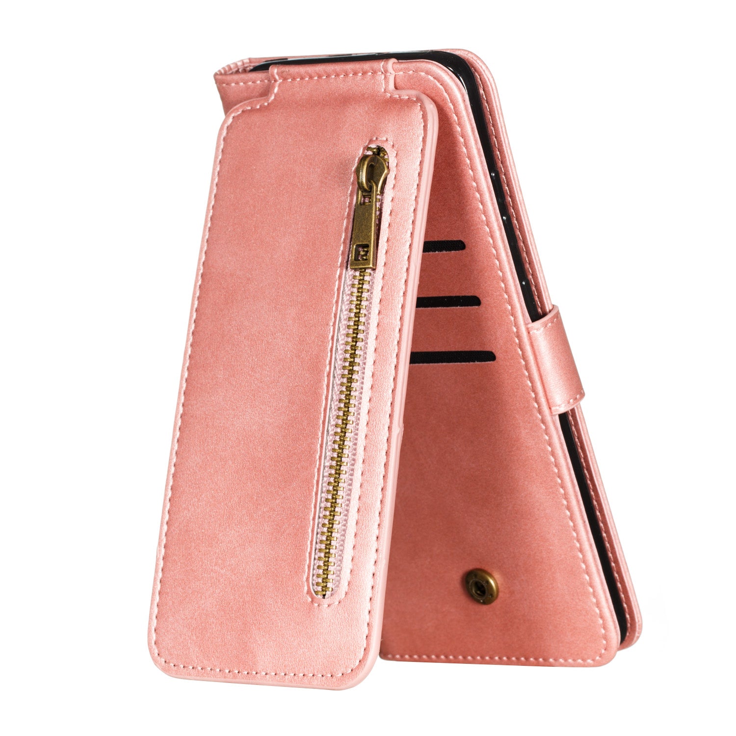 Zipper Pocket 9 Card Slots Leather Wallet Case for Samsung Galaxy S20 Plus / S20 Plus 5G - Rose Gold