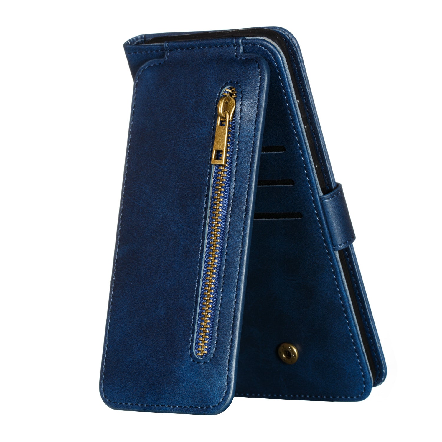 Zipper Pocket 9 Card Slots Leather Wallet Case for Samsung Galaxy S20 Plus / S20 Plus 5G - Blue