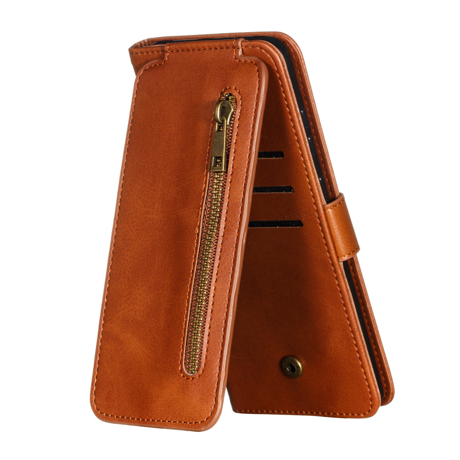 Zipper Pocket 9 Card Slots Leather Wallet Case for Samsung Galaxy S20 Plus / S20 Plus 5G - Brown