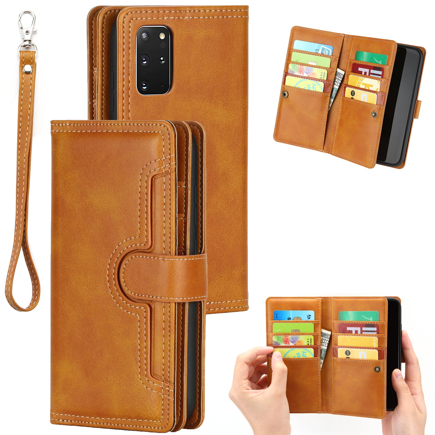 Multiple Card Slots Leather Shell Case for Samsung Galaxy S20 Plus - Brown