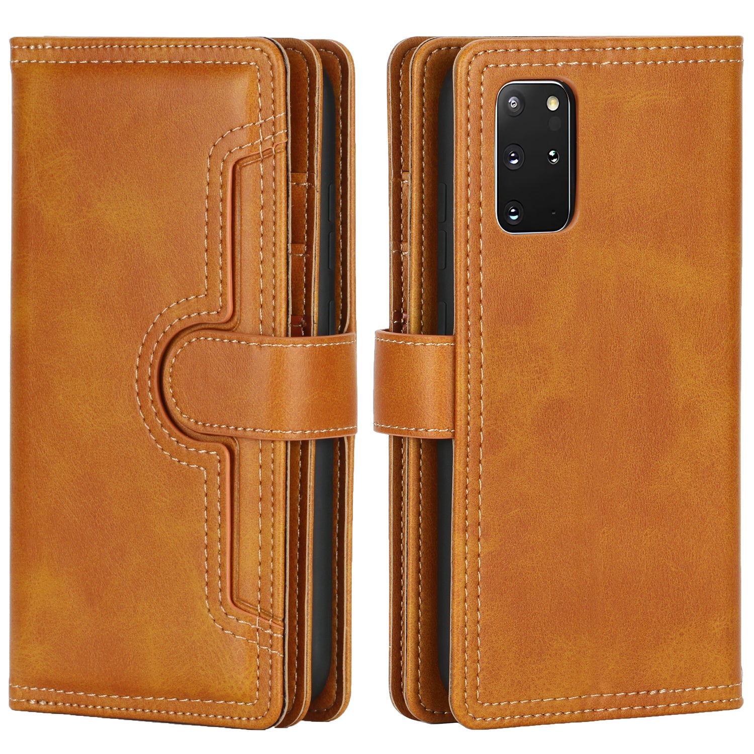 Multiple Card Slots Leather Shell Case for Samsung Galaxy S20 Plus - Brown