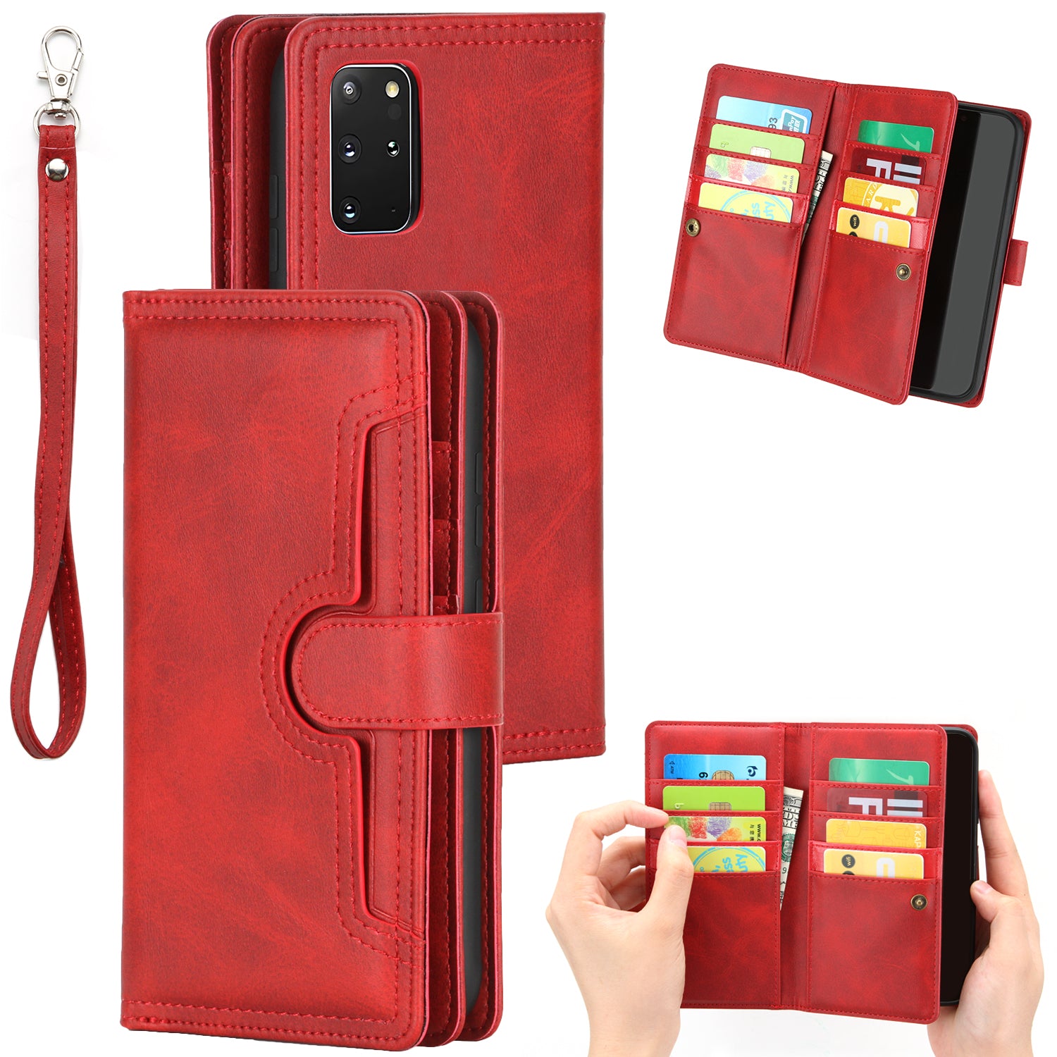 Multiple Card Slots Leather Shell Case for Samsung Galaxy S20 Plus - Red