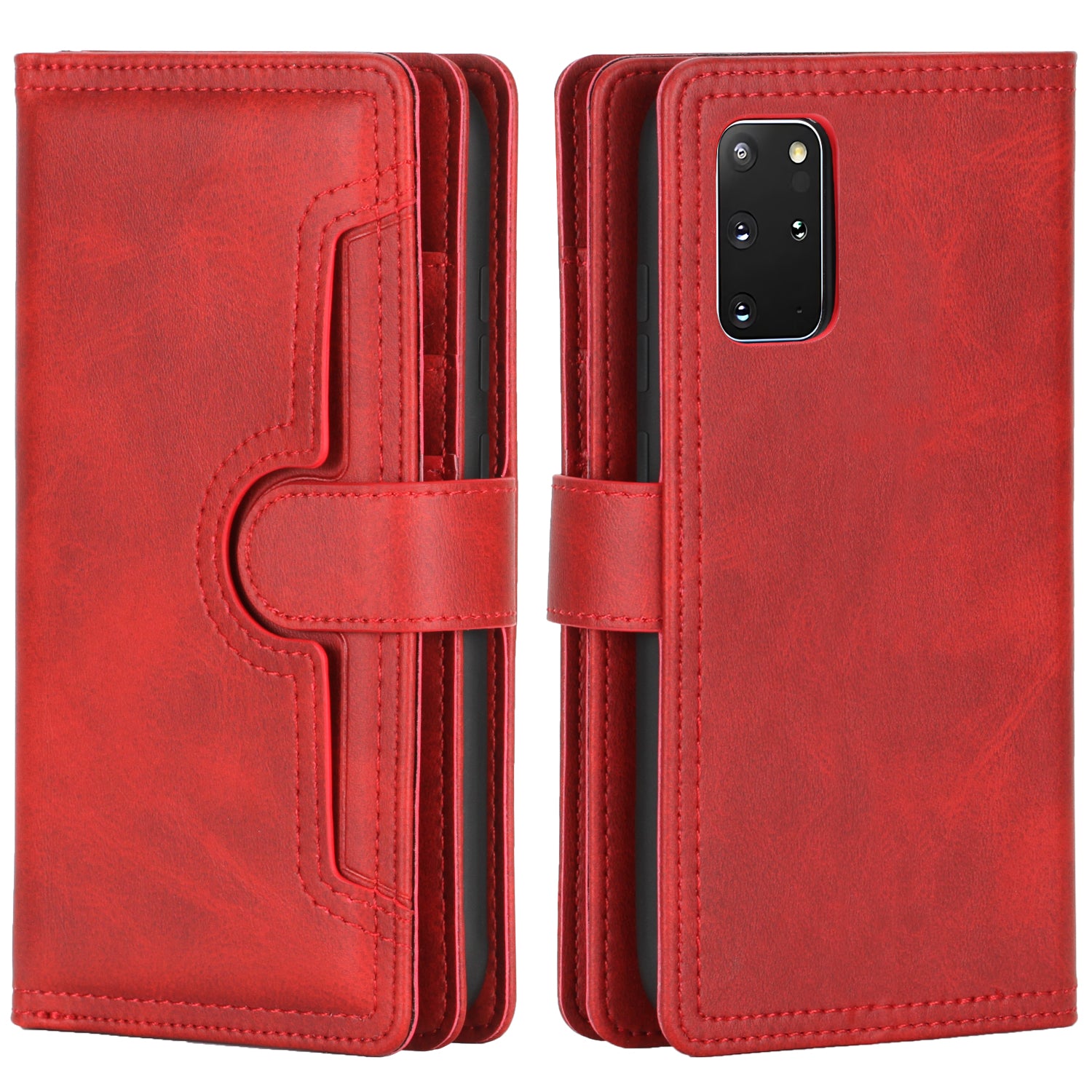 Multiple Card Slots Leather Shell Case for Samsung Galaxy S20 Plus - Red