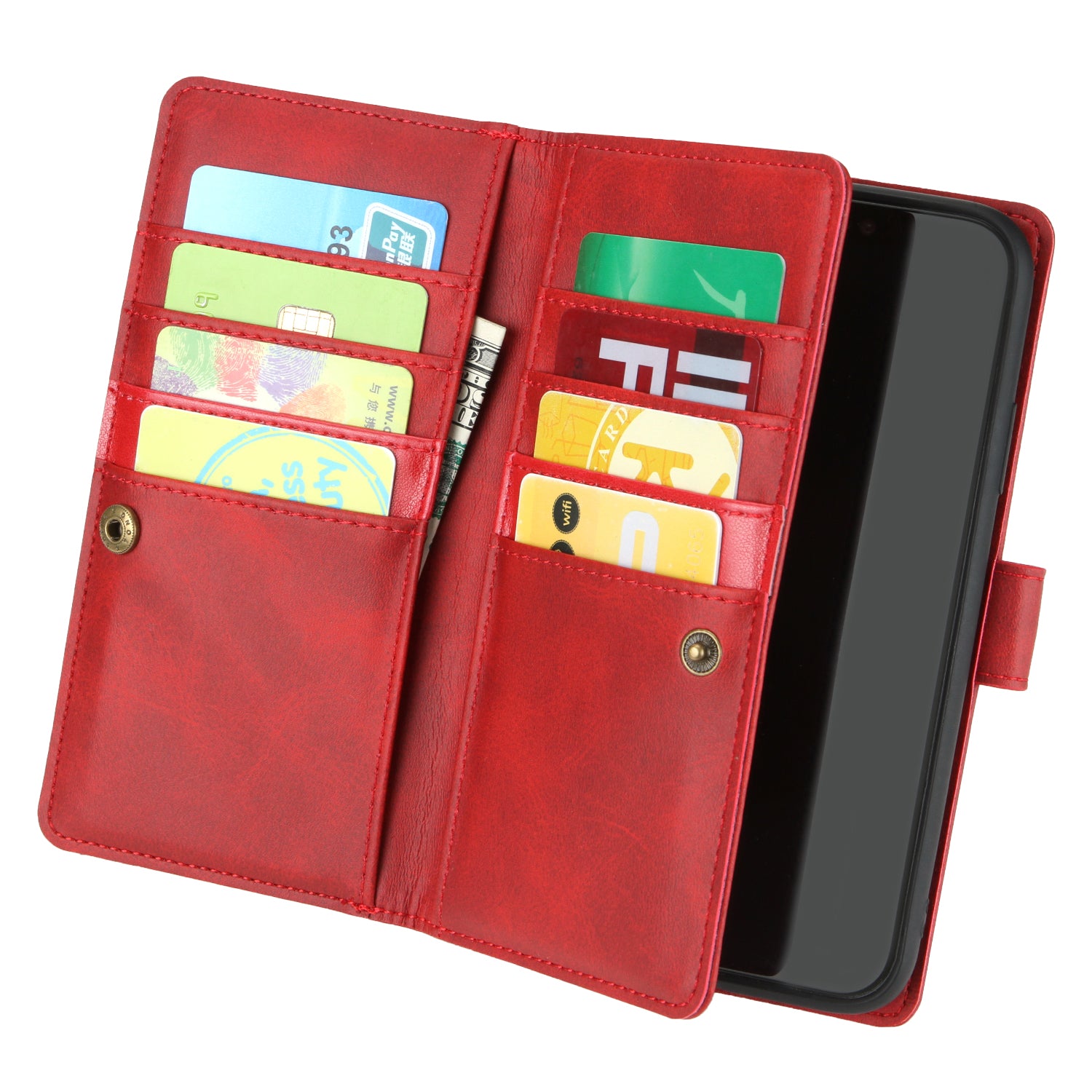 Multiple Card Slots Leather Shell Case for Samsung Galaxy S20 Plus - Red