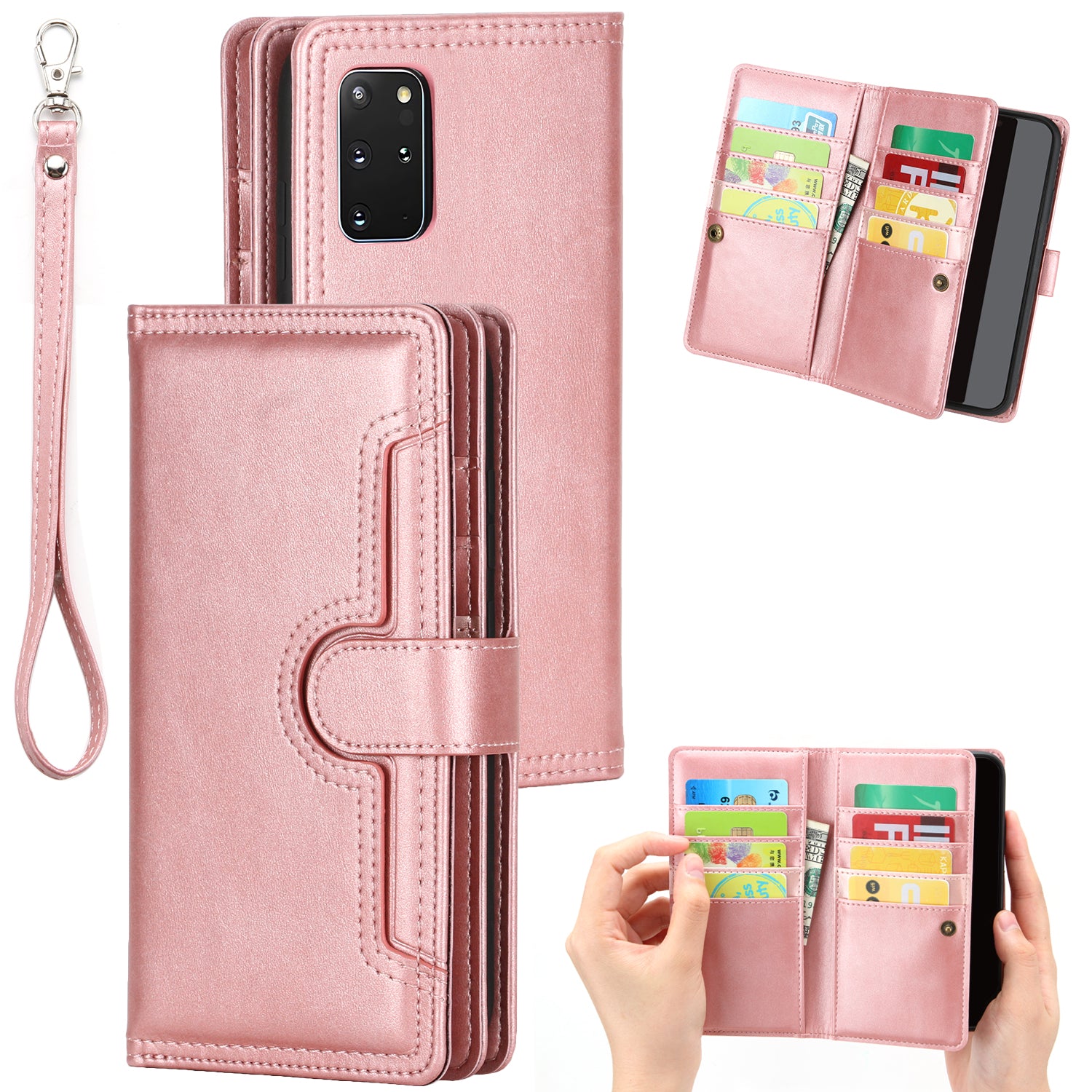 Multiple Card Slots Leather Shell Case for Samsung Galaxy S20 Plus - Rose Gold