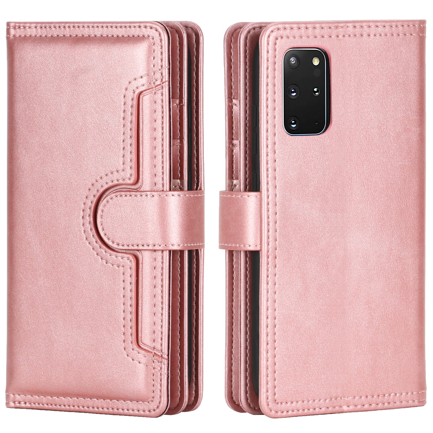 Multiple Card Slots Leather Shell Case for Samsung Galaxy S20 Plus - Rose Gold