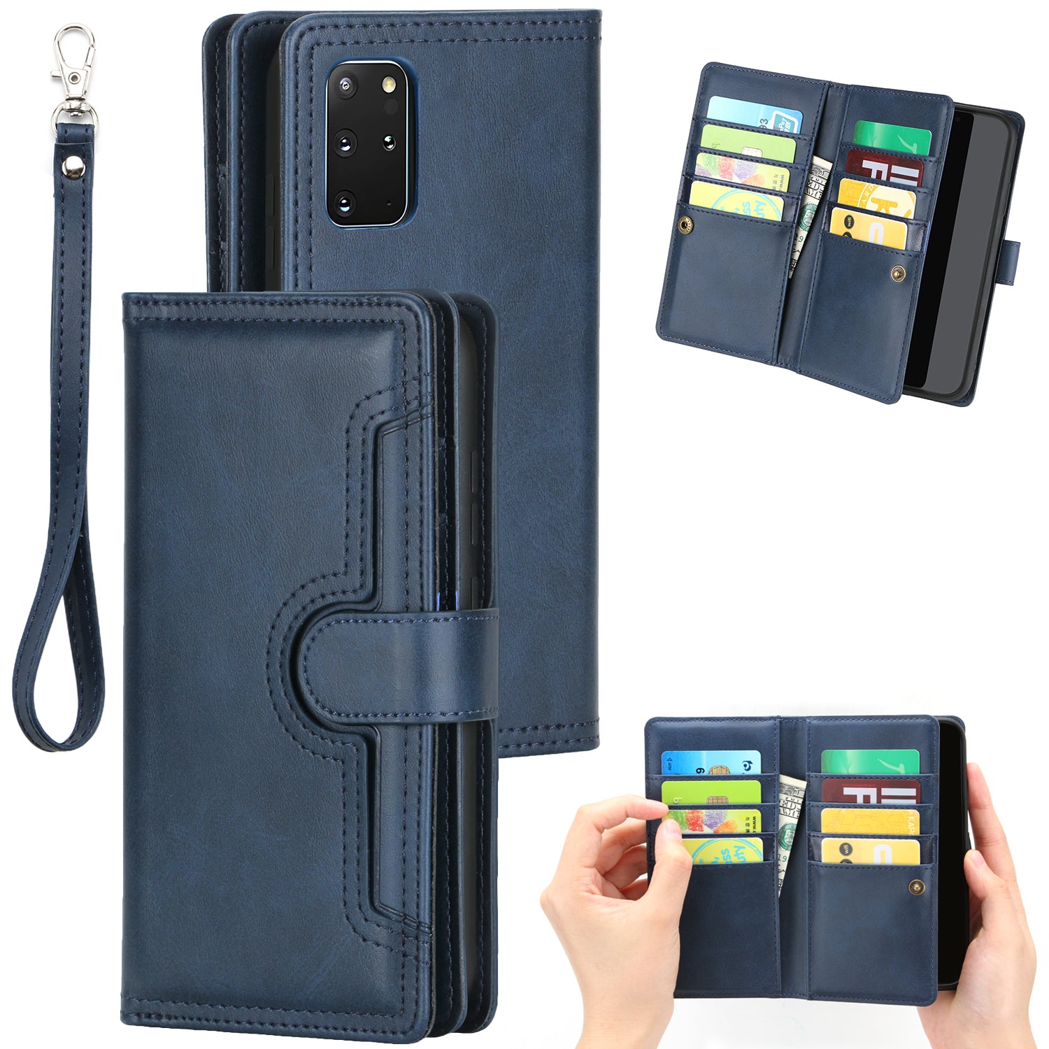 Multiple Card Slots Leather Shell Case for Samsung Galaxy S20 Plus - Blue