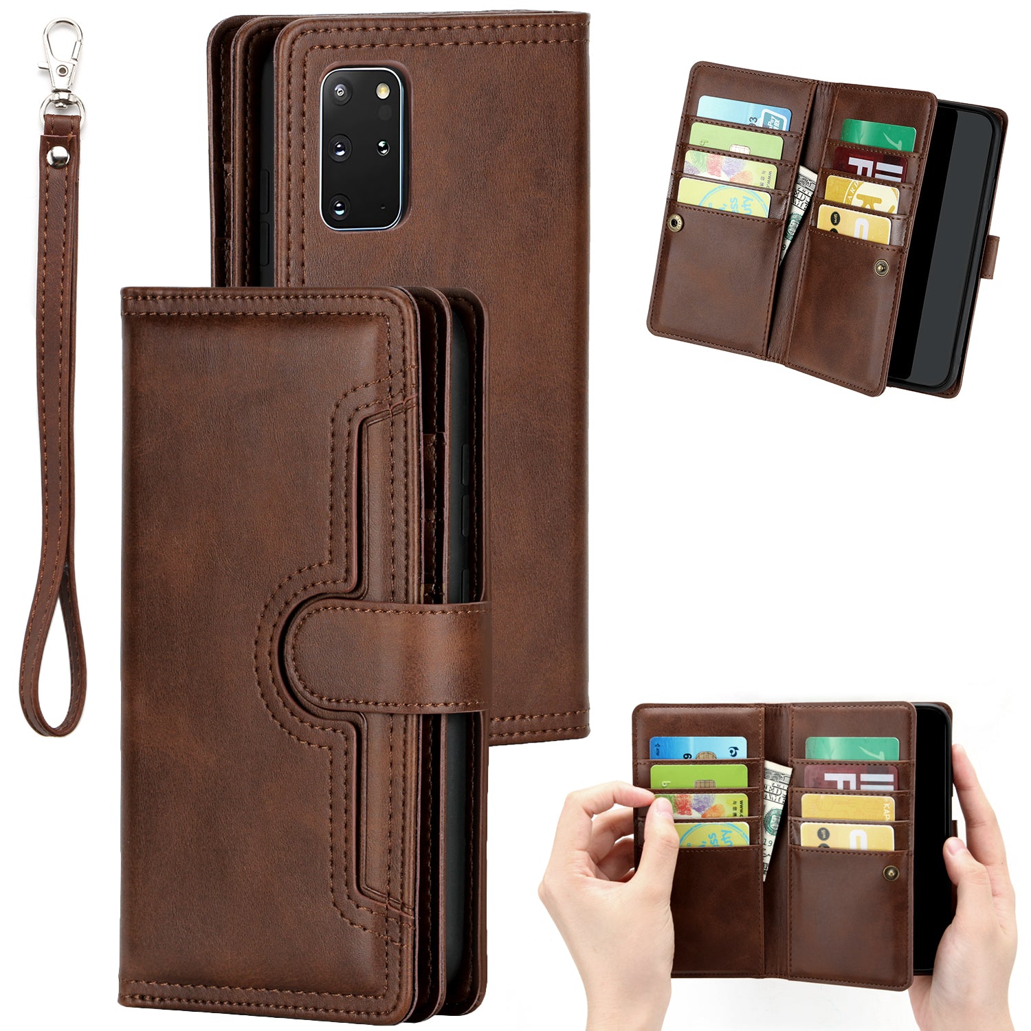 Multiple Card Slots Leather Shell Case for Samsung Galaxy S20 Plus - Coffee