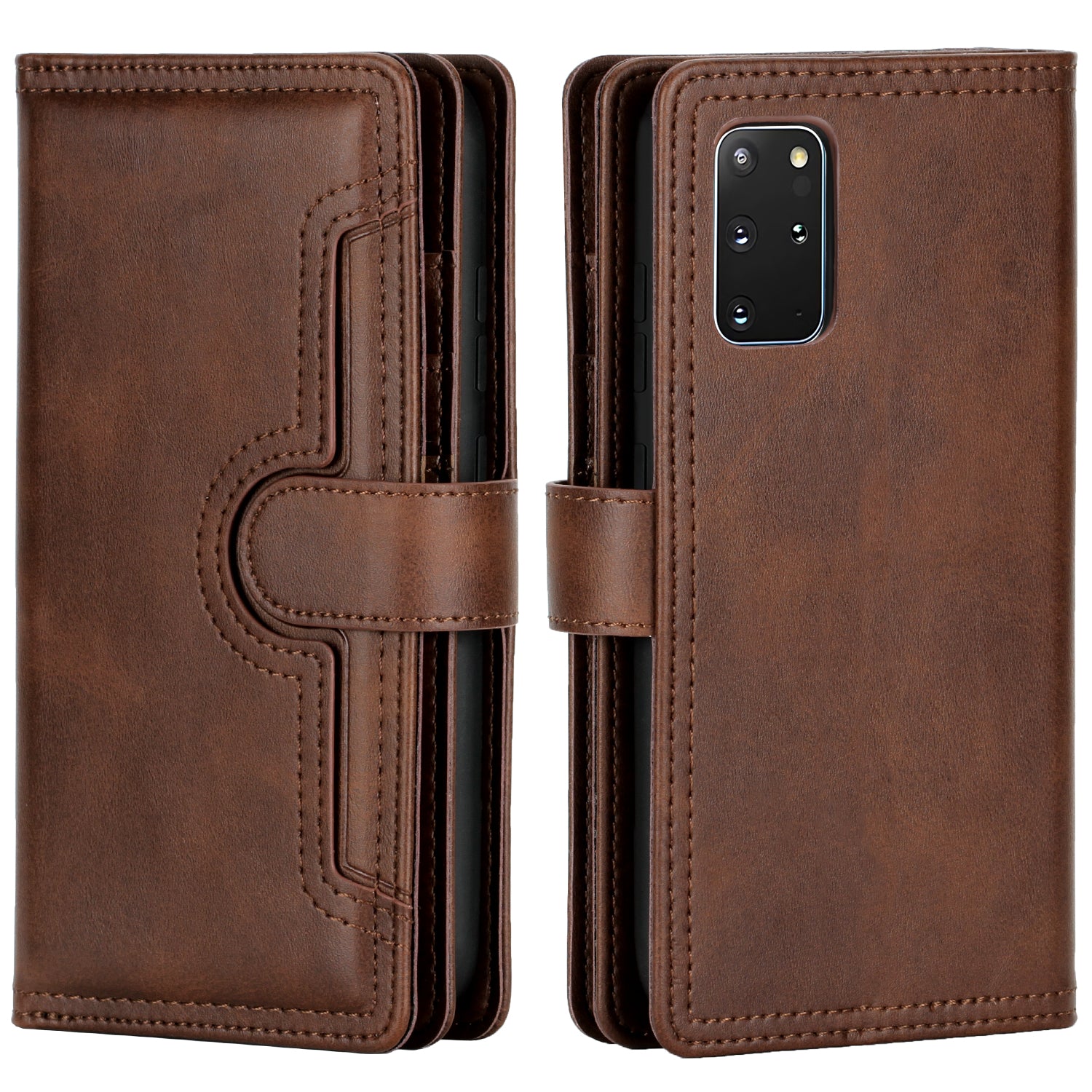 Multiple Card Slots Leather Shell Case for Samsung Galaxy S20 Plus - Coffee