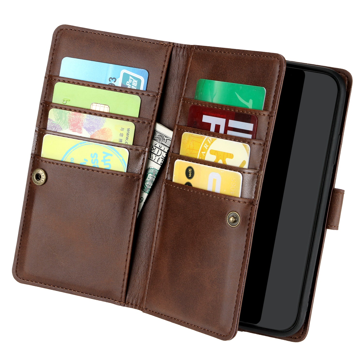 Multiple Card Slots Leather Shell Case for Samsung Galaxy S20 Plus - Coffee