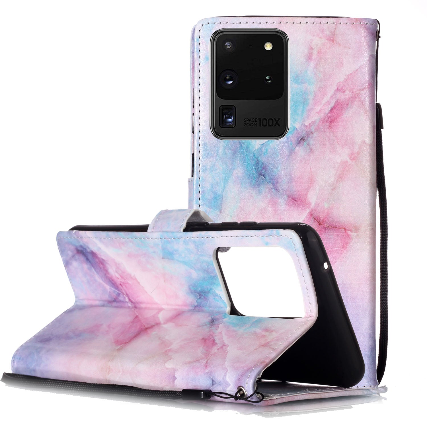 New Pattern Printing Leather Wallet Stand Phone Case for Samsung Galaxy S20 Ultra - Color Marble Grain