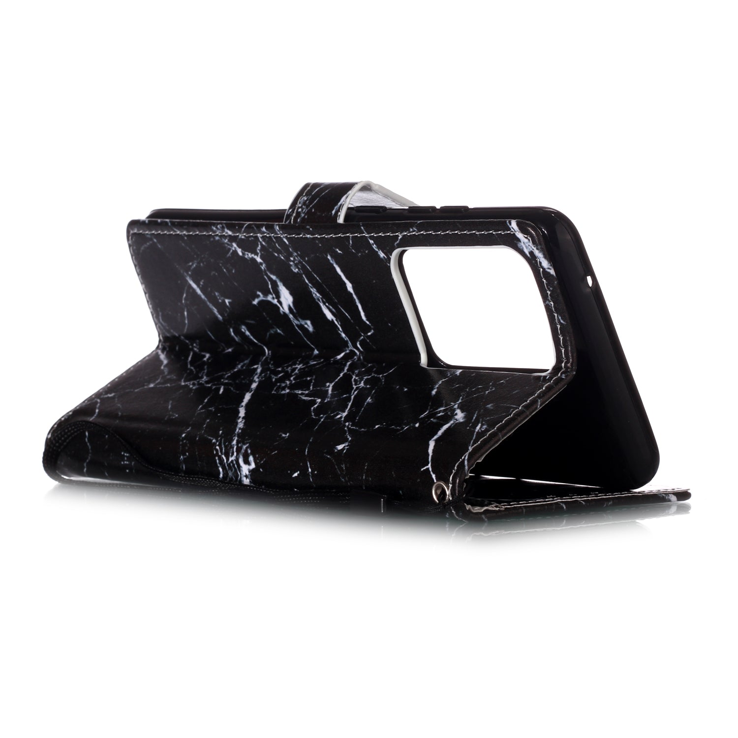 New Pattern Printing Leather Wallet Stand Phone Case for Samsung Galaxy S20 Ultra - Black Marble Grain