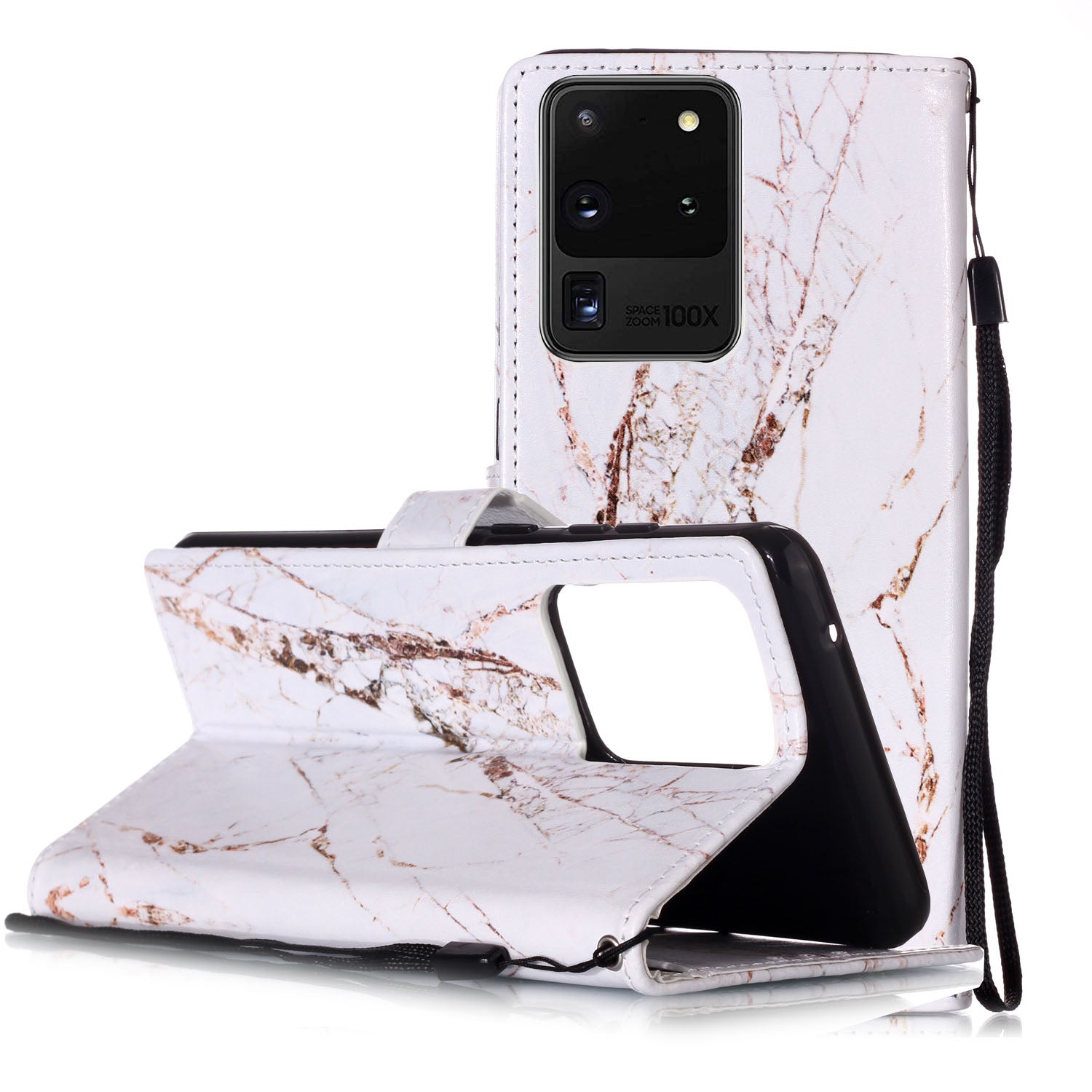 New Pattern Printing Leather Wallet Stand Phone Case for Samsung Galaxy S20 Ultra - Brown Marble Grain