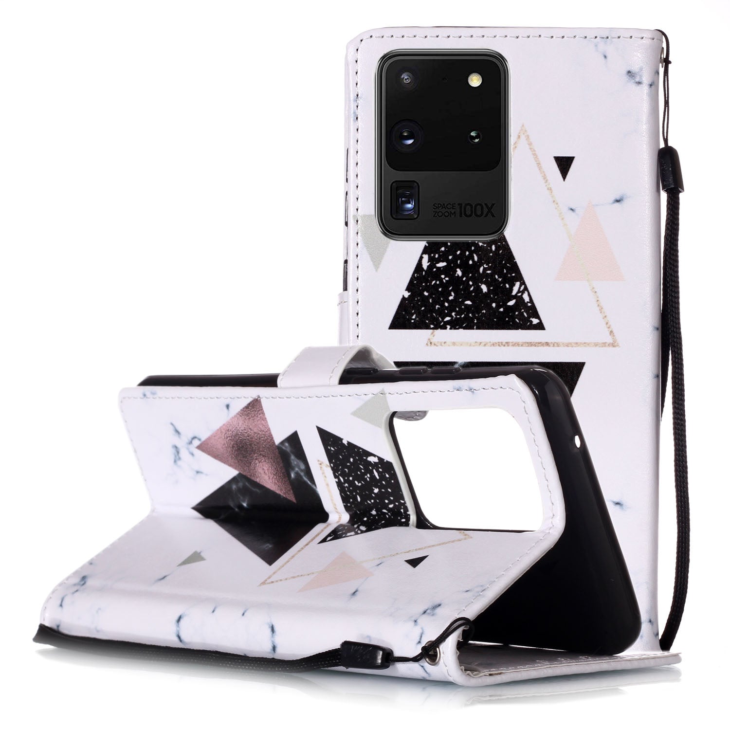 New Pattern Printing Leather Wallet Stand Phone Case for Samsung Galaxy S20 Ultra - Triangle Pattern