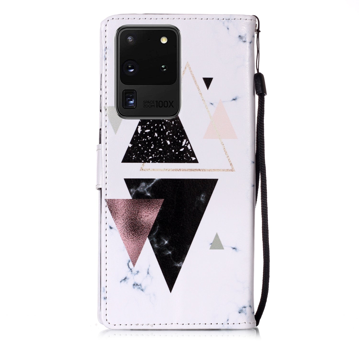 New Pattern Printing Leather Wallet Stand Phone Case for Samsung Galaxy S20 Ultra - Triangle Pattern