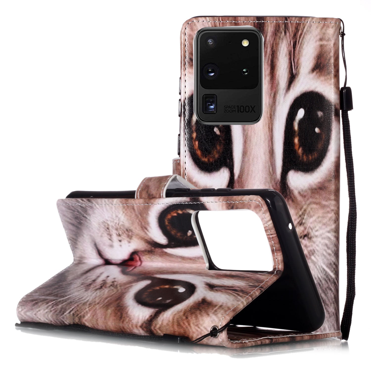 New Pattern Printing Leather Wallet Stand Phone Case for Samsung Galaxy S20 Ultra - Cat