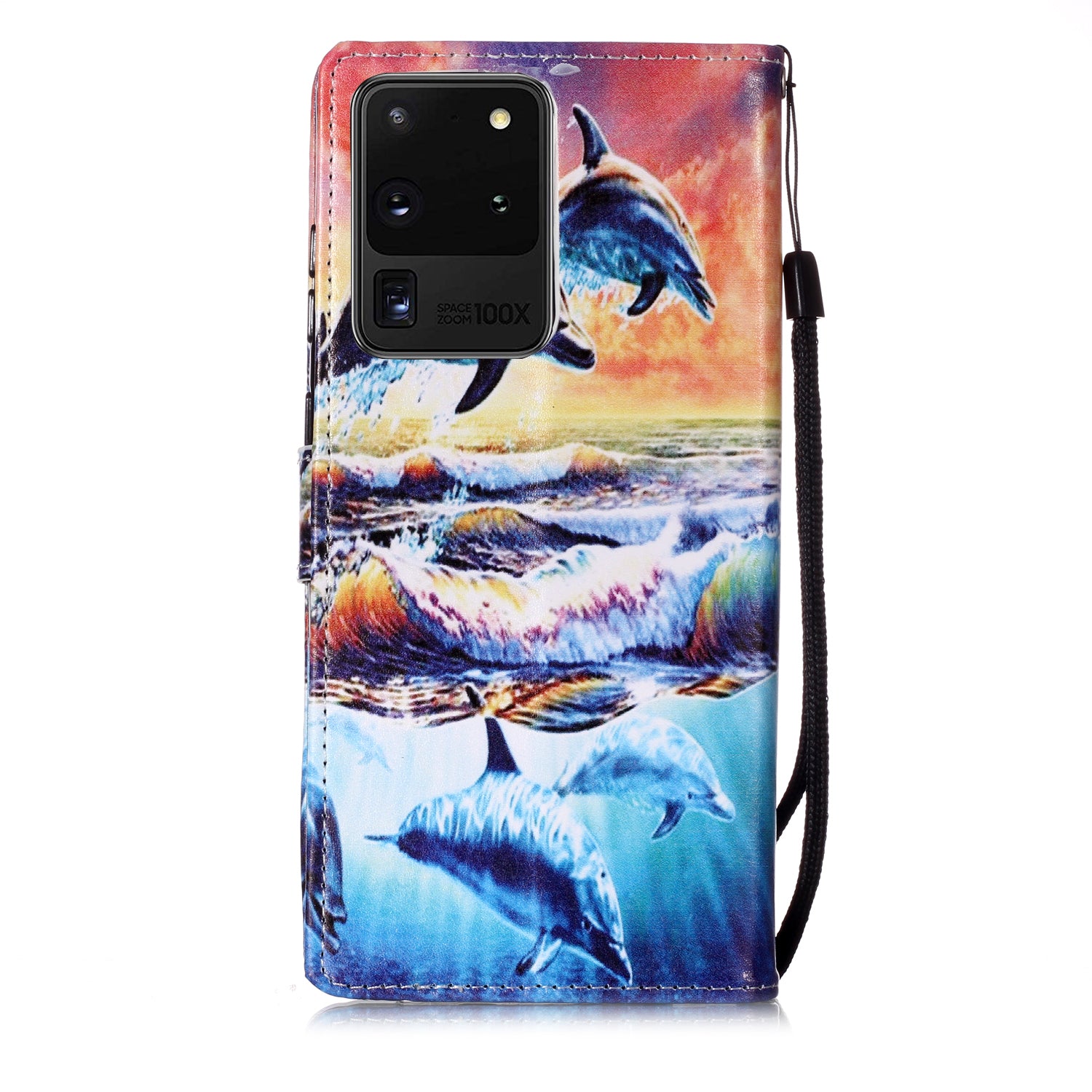 New Pattern Printing Leather Wallet Stand Phone Case for Samsung Galaxy S20 Ultra - Dolphin