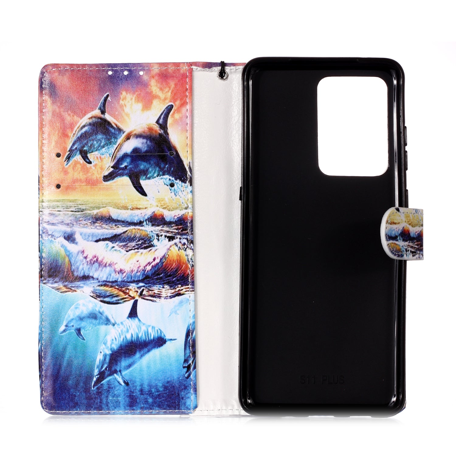 New Pattern Printing Leather Wallet Stand Phone Case for Samsung Galaxy S20 Ultra - Dolphin