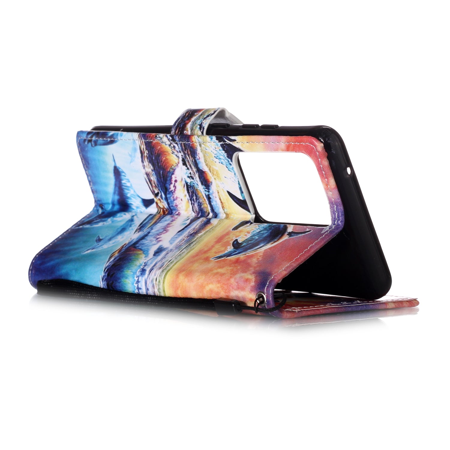 New Pattern Printing Leather Wallet Stand Phone Case for Samsung Galaxy S20 Ultra - Dolphin