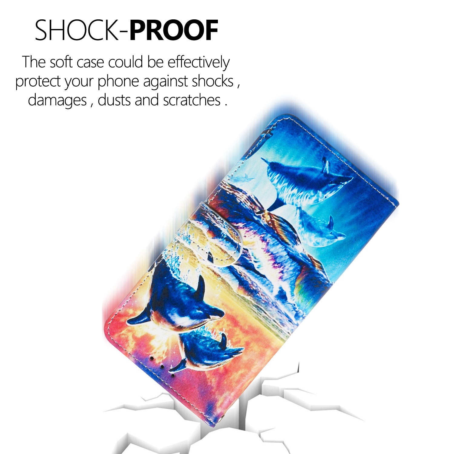 New Pattern Printing Leather Wallet Stand Phone Case for Samsung Galaxy S20 Ultra - Dolphin