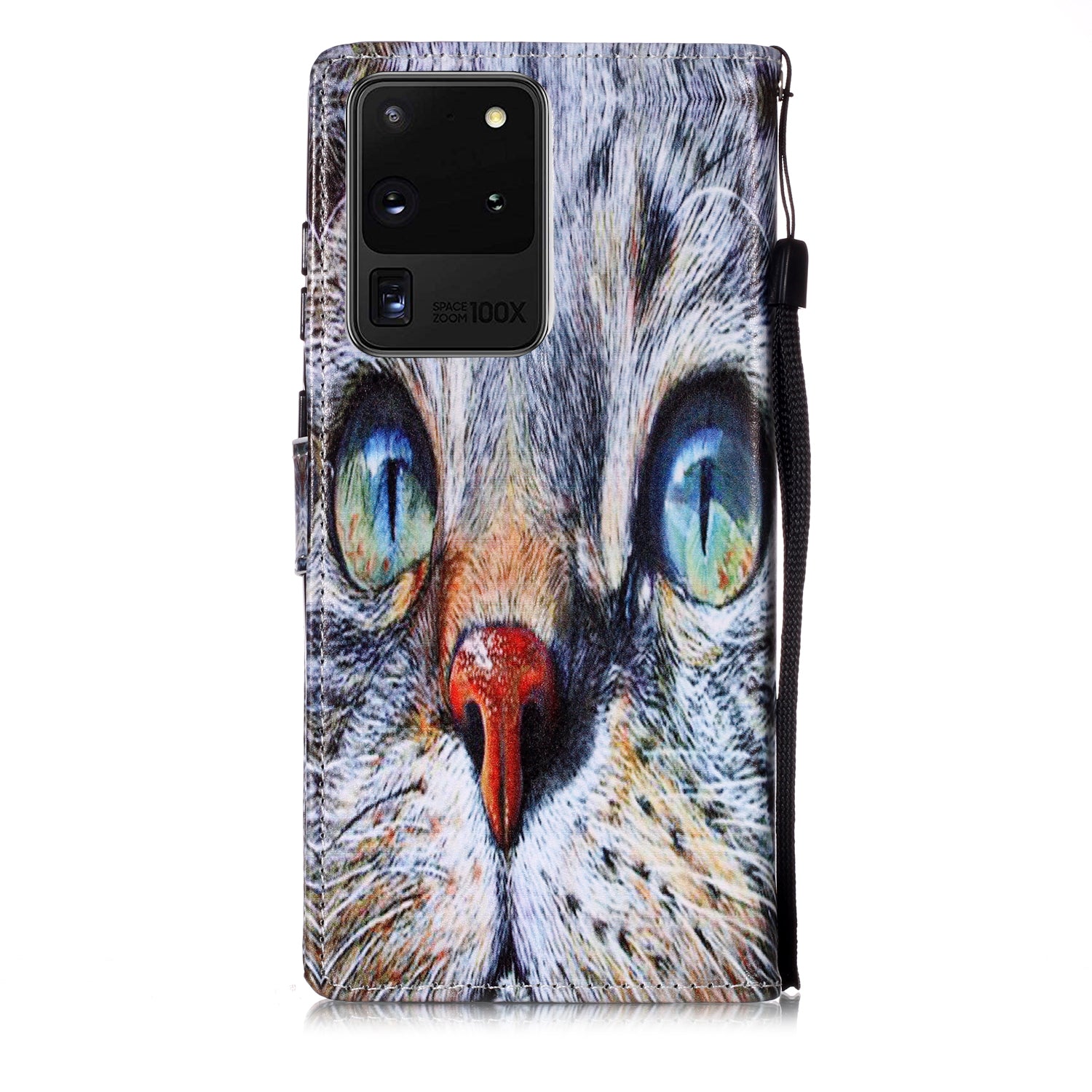 New Pattern Printing Leather Wallet Stand Phone Case for Samsung Galaxy S20 Ultra - Blue Cat Eyes