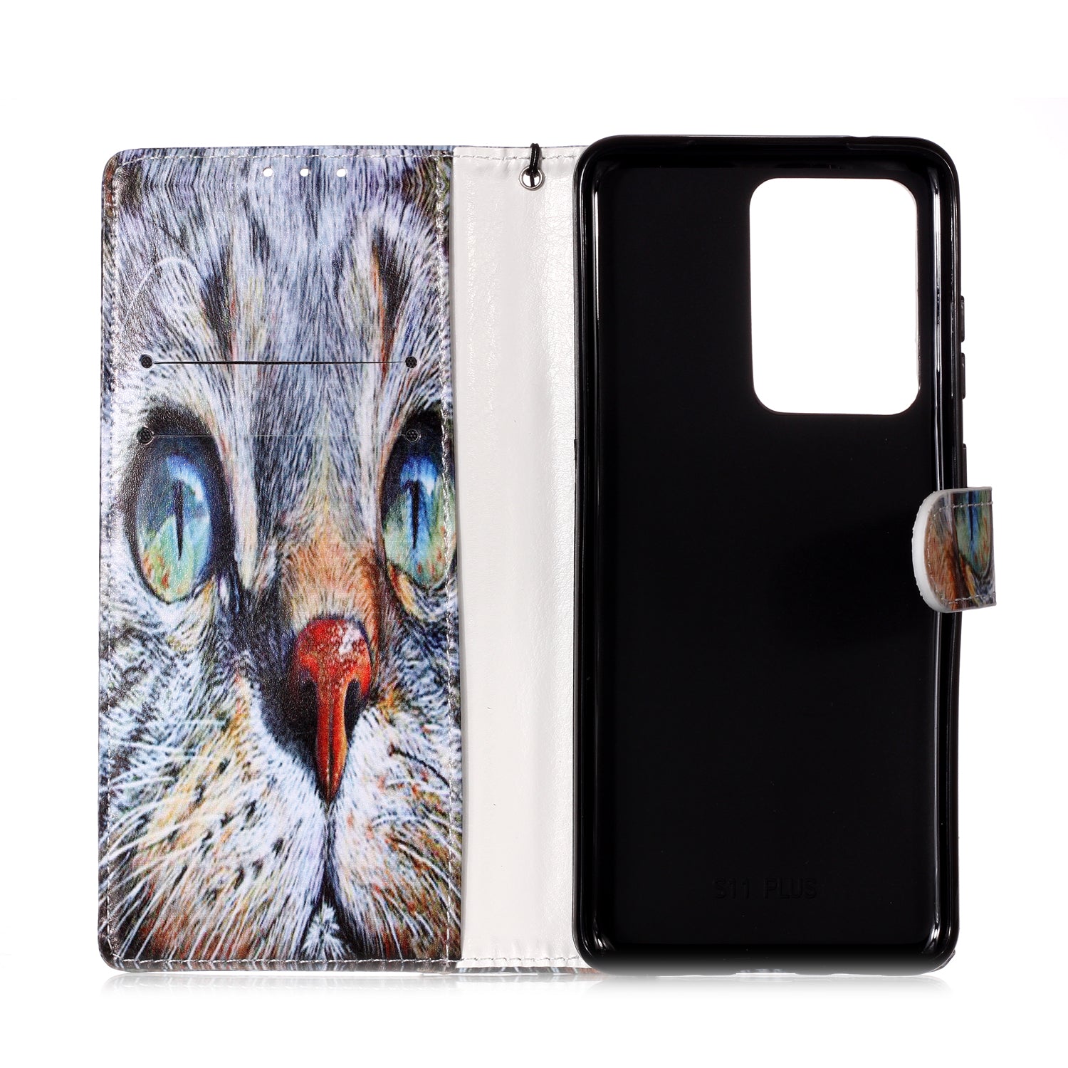 New Pattern Printing Leather Wallet Stand Phone Case for Samsung Galaxy S20 Ultra - Blue Cat Eyes