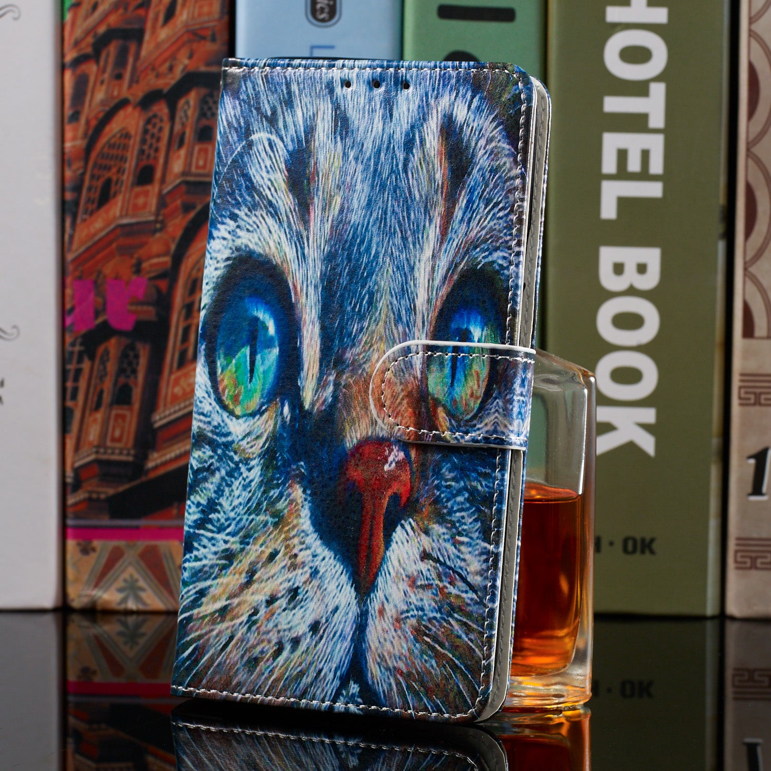 New Pattern Printing Leather Wallet Stand Phone Case for Samsung Galaxy S20 Ultra - Blue Cat Eyes