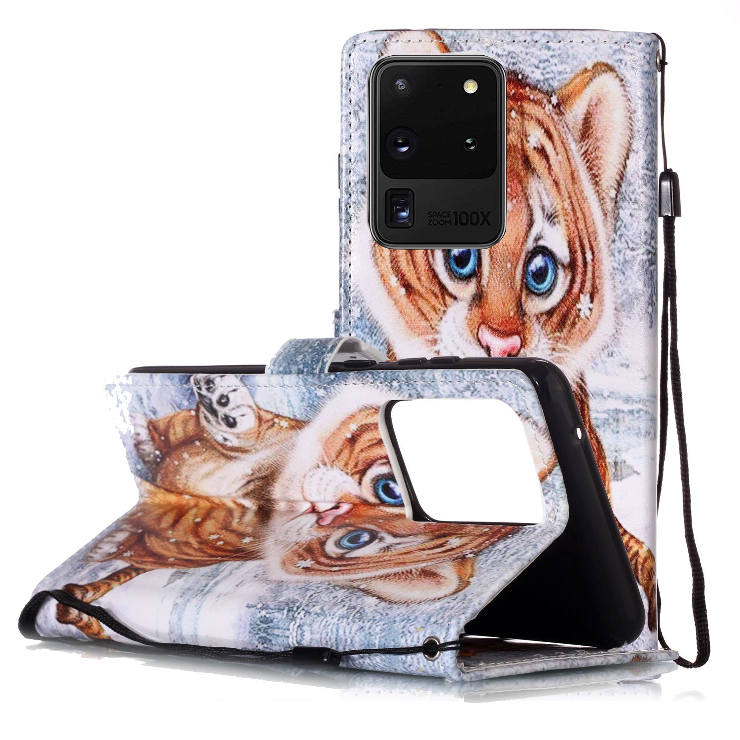 New Pattern Printing Leather Wallet Stand Phone Case for Samsung Galaxy S20 Ultra - Little Tiger