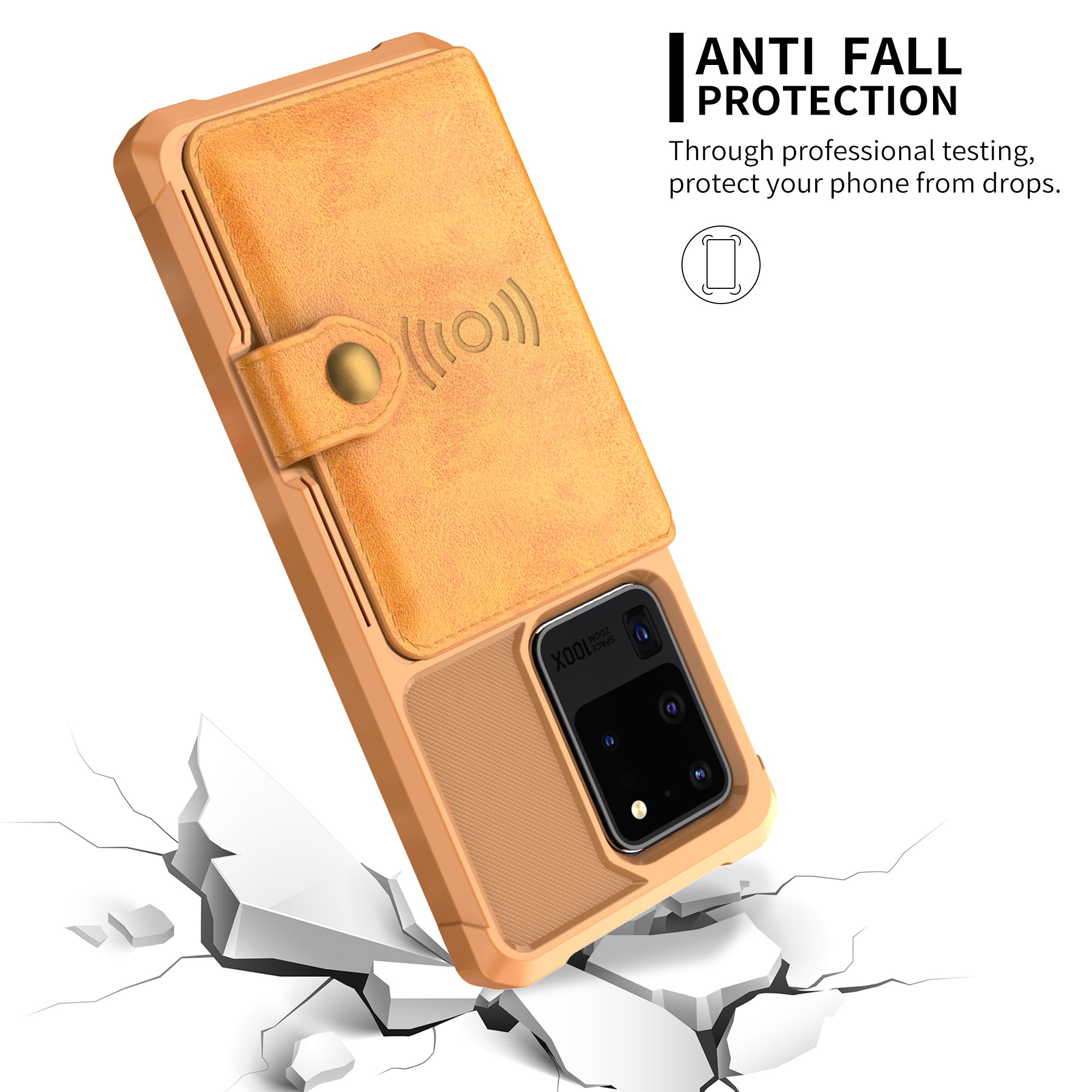 Leather Coated TPU with Wallet Kickstand Shell with Built-in Magnetic Sheet for Samsung Galaxy S20 Ultra - Brown