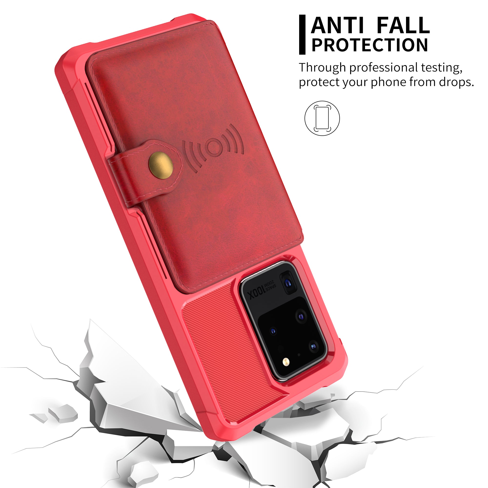 Leather Coated TPU with Wallet Kickstand Shell with Built-in Magnetic Sheet for Samsung Galaxy S20 Ultra - Red