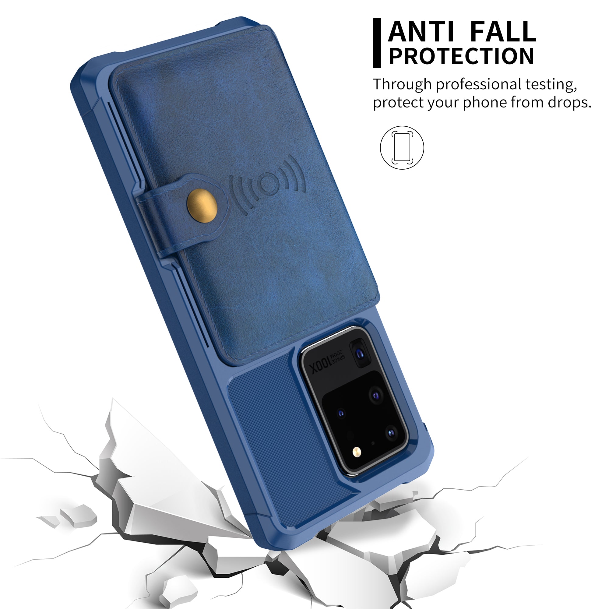 Leather Coated TPU with Wallet Kickstand Shell with Built-in Magnetic Sheet for Samsung Galaxy S20 Ultra - Blue