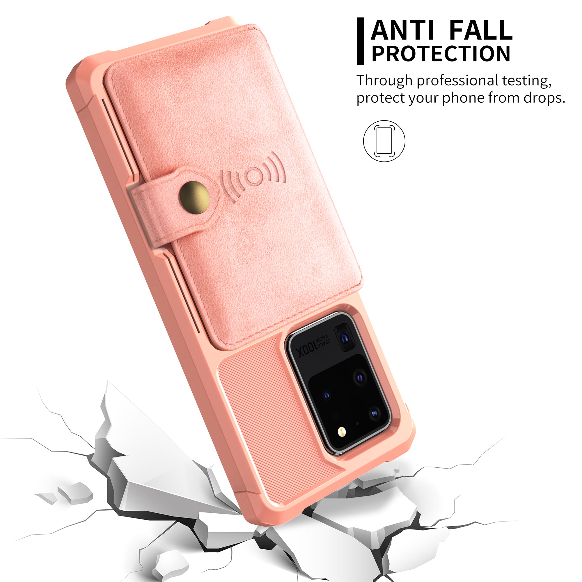 Leather Coated TPU with Wallet Kickstand Shell with Built-in Magnetic Sheet for Samsung Galaxy S20 Ultra - Rose Gold