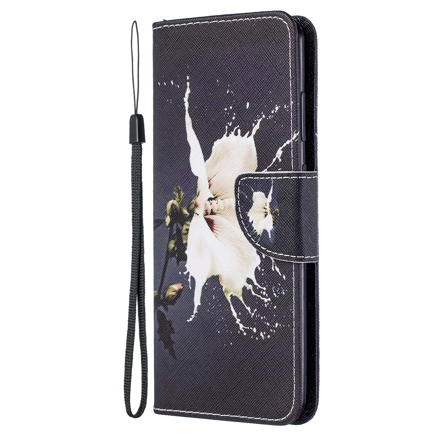 Cross Texture Pattern Printing Leather Wallet Phone Casing for Samsung Galaxy S20 Plus - White Flower