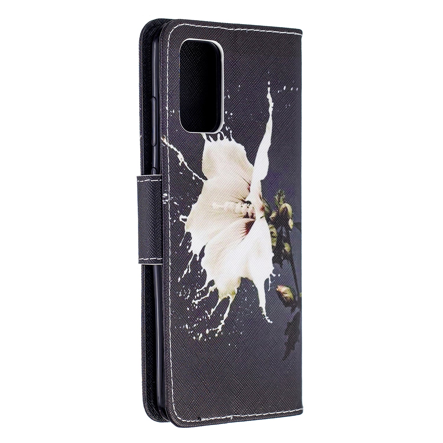 Cross Texture Pattern Printing Leather Wallet Phone Casing for Samsung Galaxy S20 Plus - White Flower