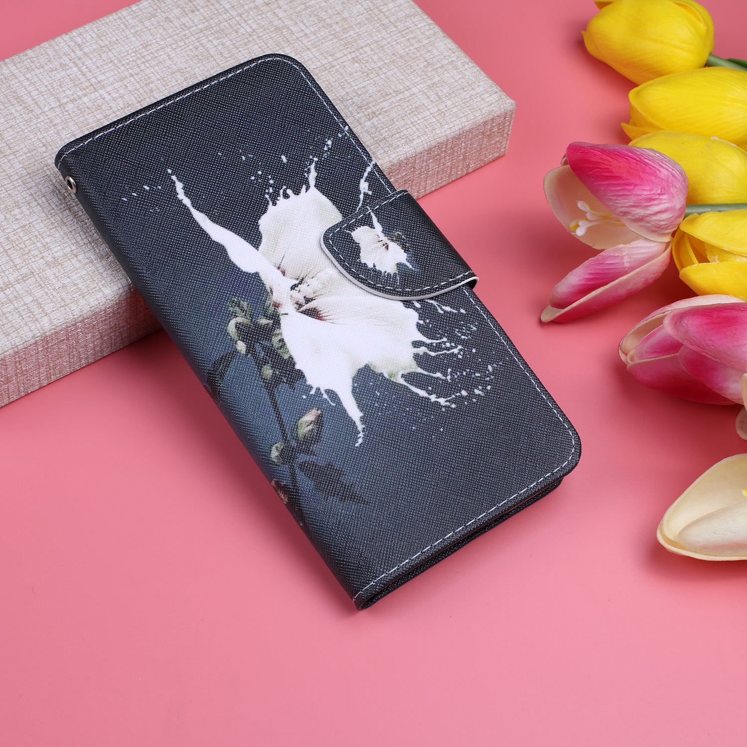 Cross Texture Pattern Printing Leather Wallet Phone Casing for Samsung Galaxy S20 Plus - White Flower