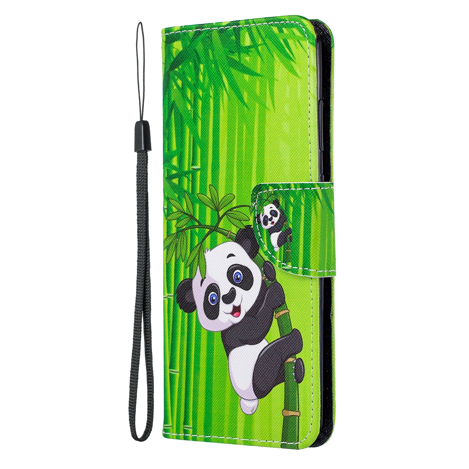 Cross Texture Pattern Printing Leather Wallet Phone Casing for Samsung Galaxy S20 Plus - Panda