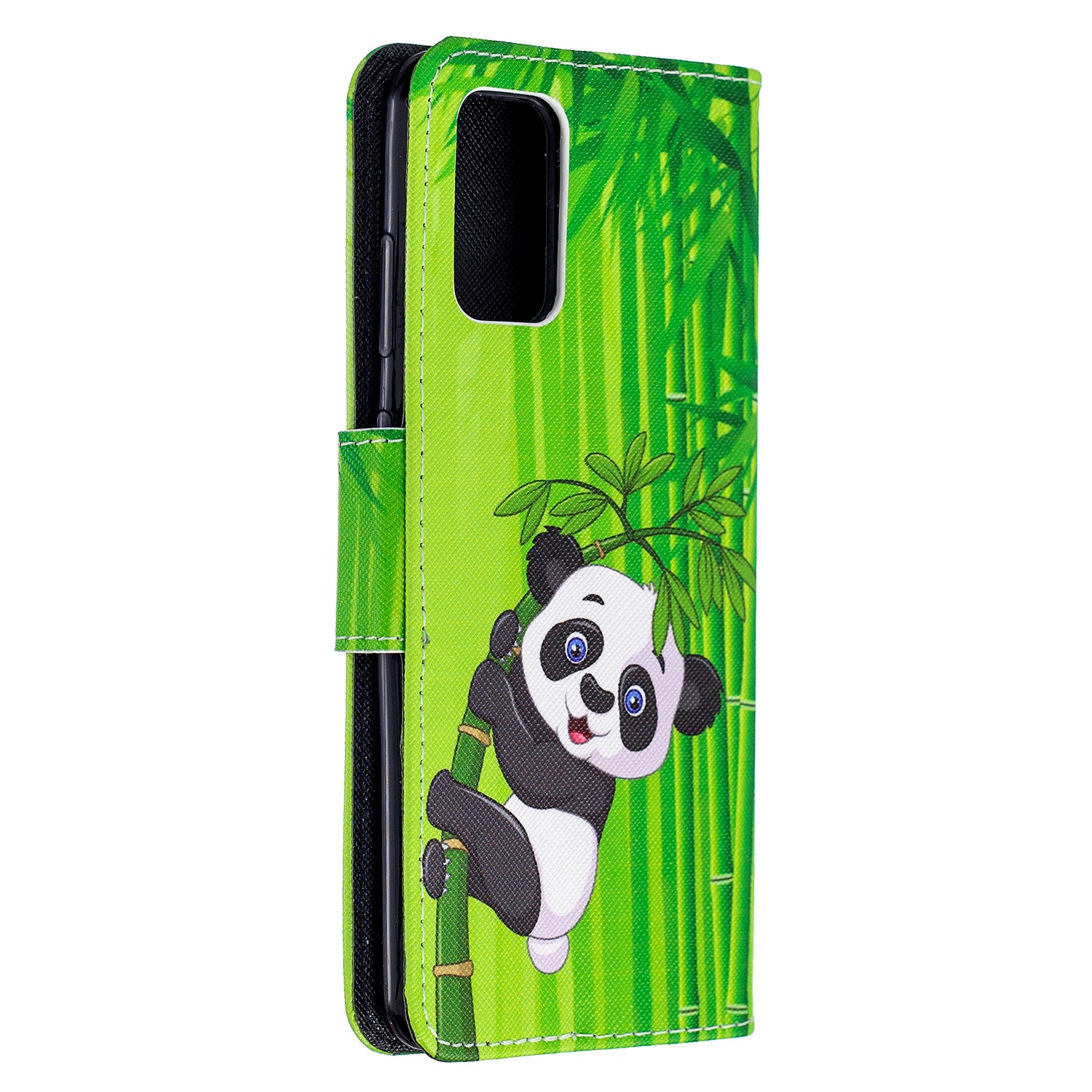 Cross Texture Pattern Printing Leather Wallet Phone Casing for Samsung Galaxy S20 Plus - Panda