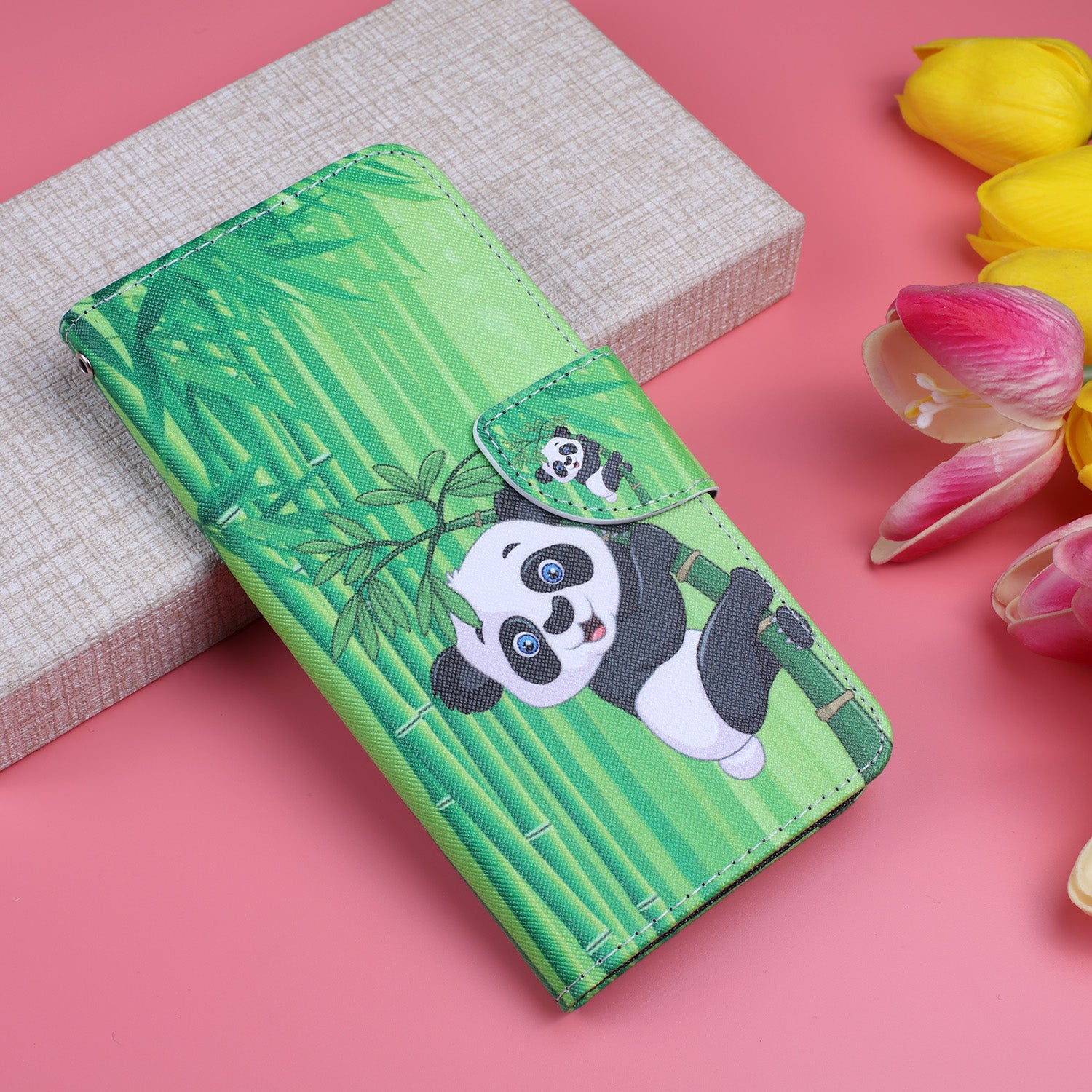 Cross Texture Pattern Printing Leather Wallet Phone Casing for Samsung Galaxy S20 Plus - Panda