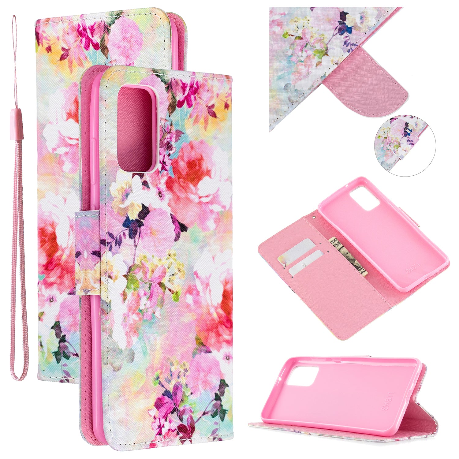 Cross Texture Pattern Printing Leather Wallet Phone Casing for Samsung Galaxy S20 Plus - Fresh Flower