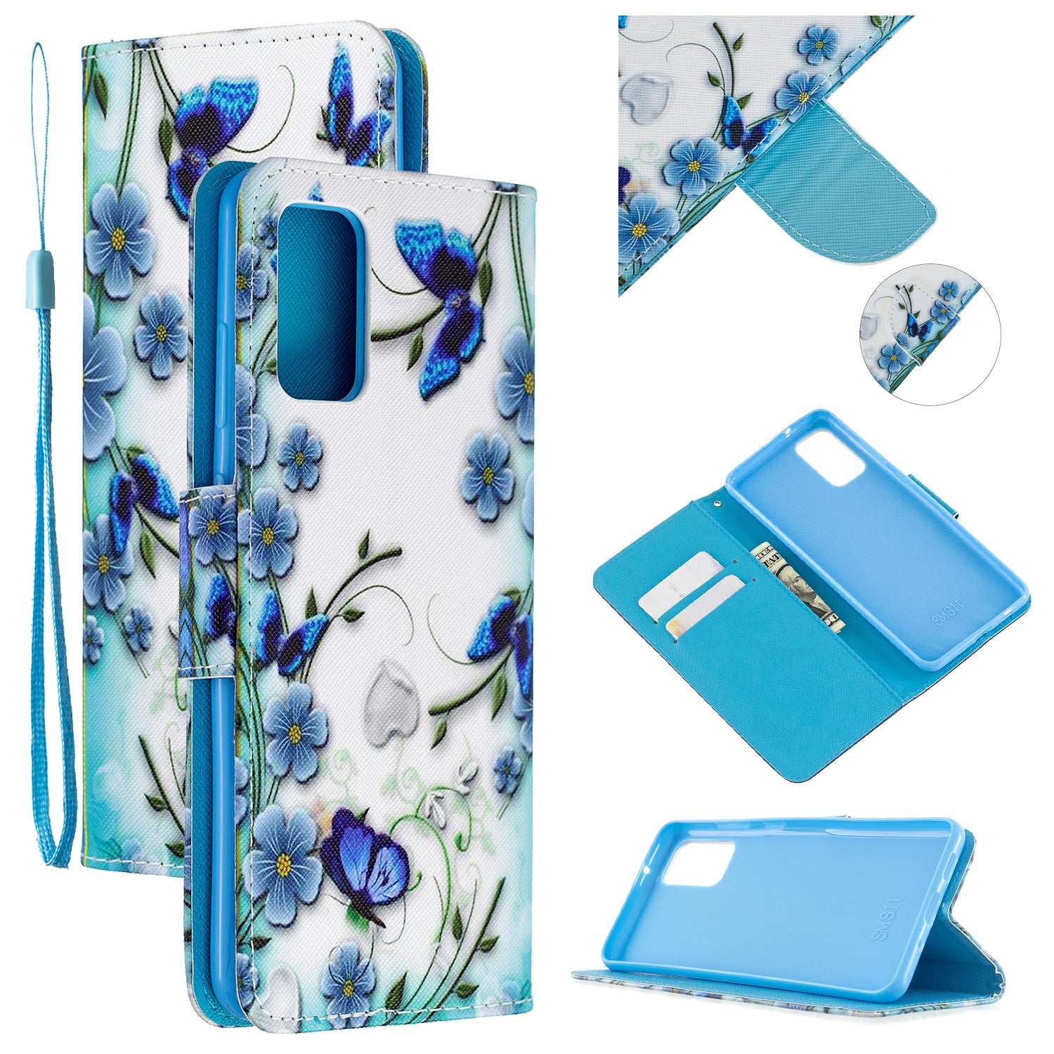 Cross Texture Pattern Printing Leather Wallet Phone Casing for Samsung Galaxy S20 Plus - Blue Flowers