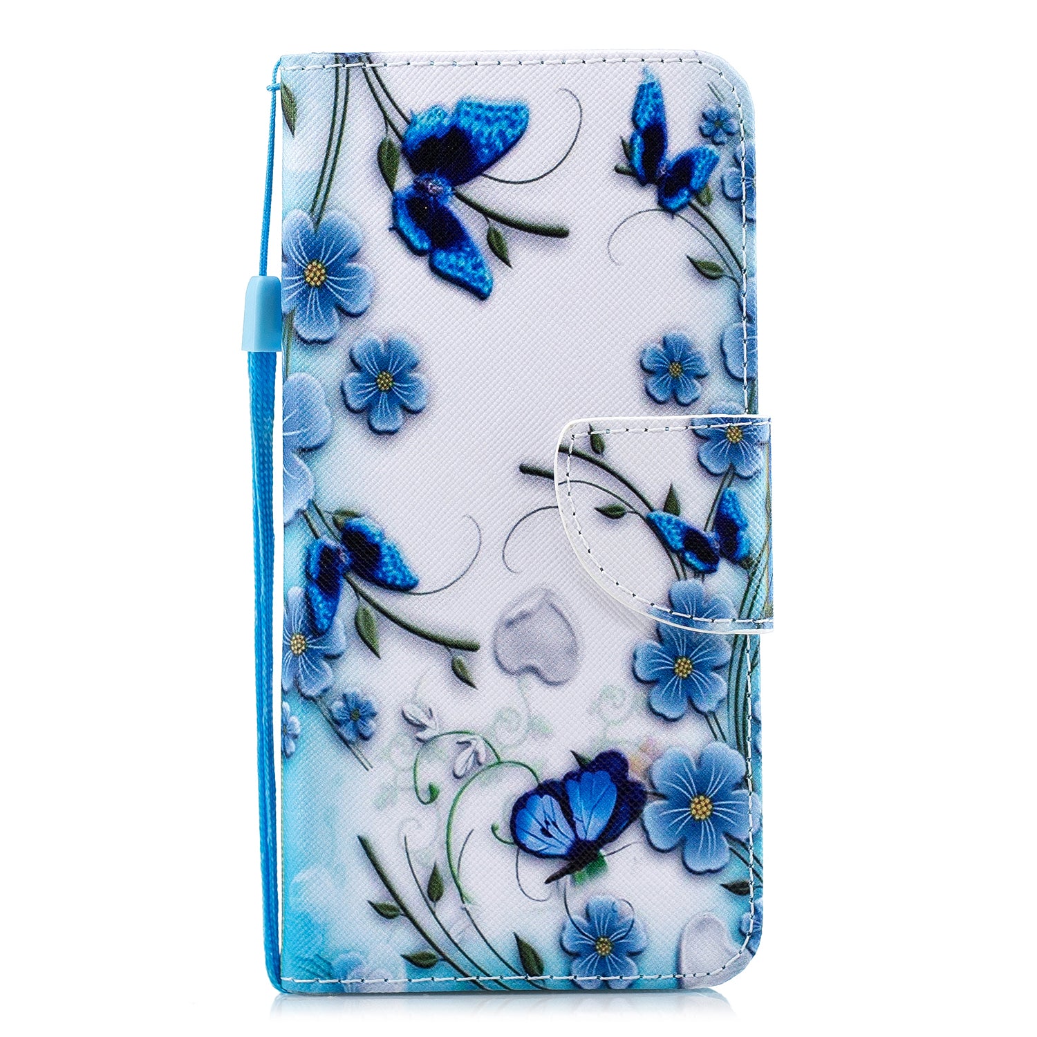 Cross Texture Pattern Printing Leather Wallet Phone Casing for Samsung Galaxy S20 Plus - Blue Flowers